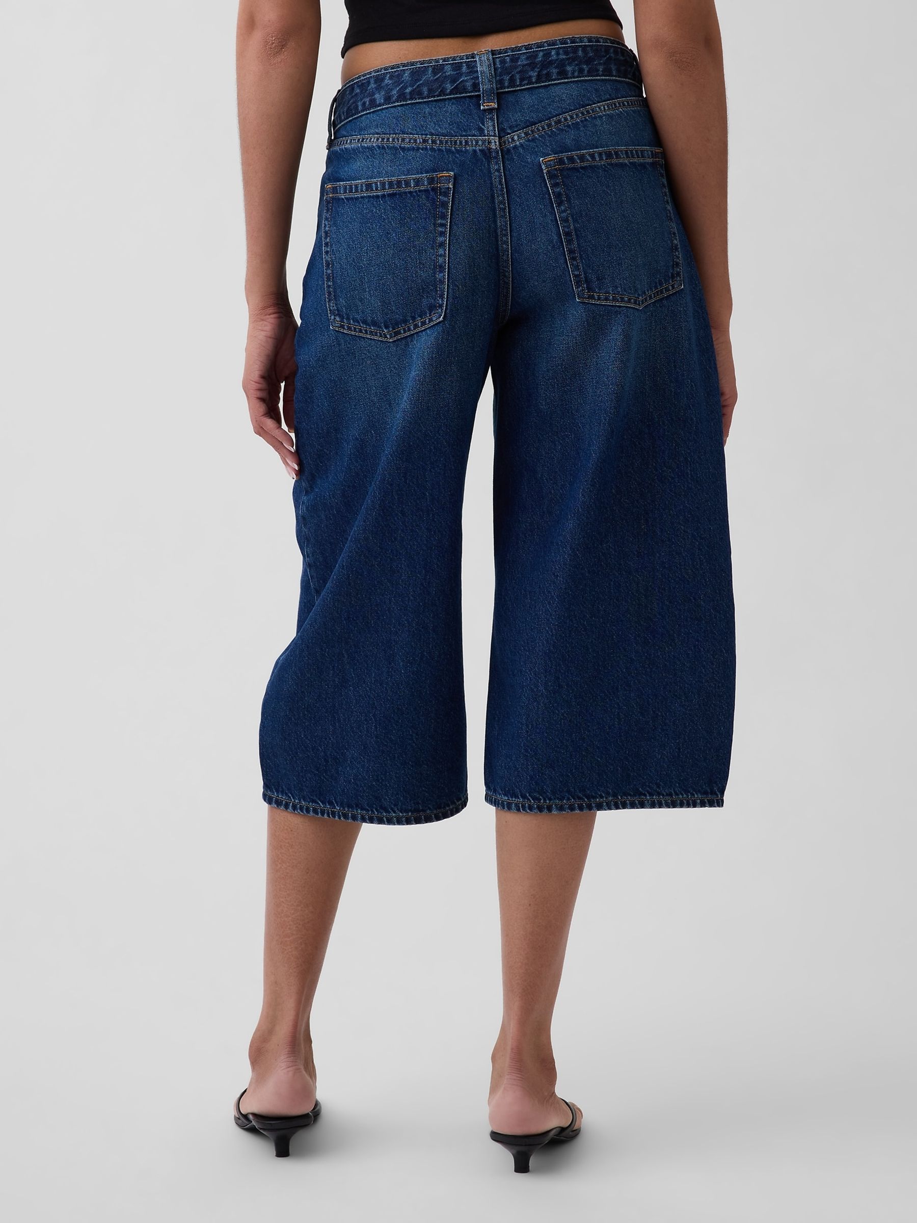 Dark Wash High Waisted Belted Culotte Barrel Jeans - Image 2 of 5