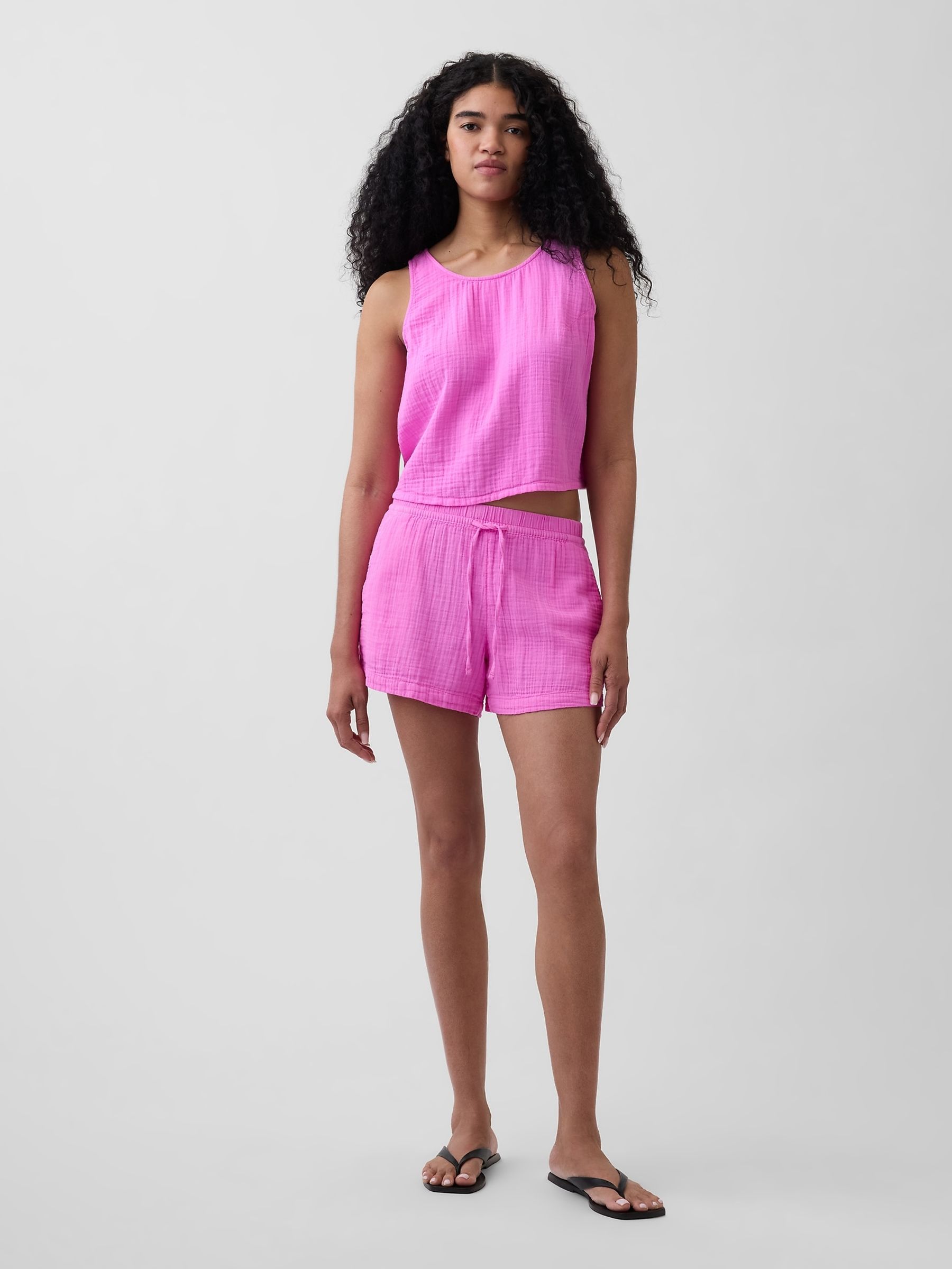 Pink 4 inch Mid Rise Cotton Gauze Easy Shorts - Image 5 of 6