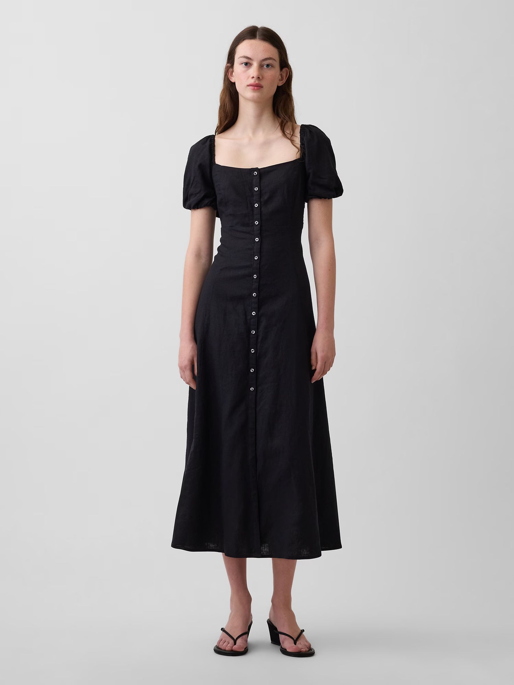 Black Linen-Blend Empire Waist Maxi Dress - Image 1 of 4