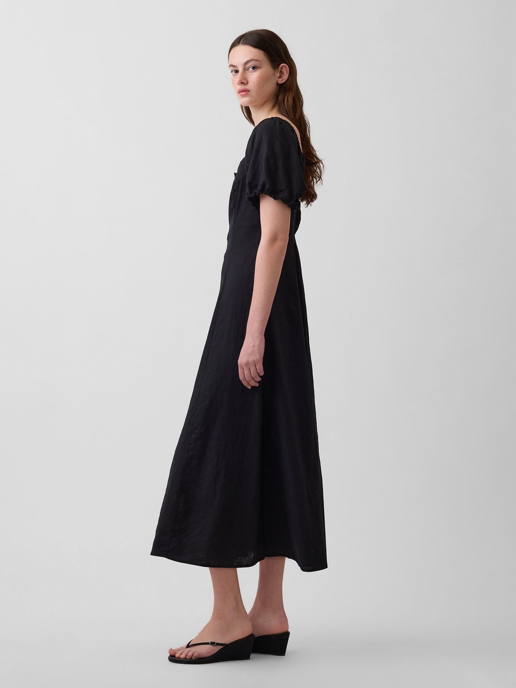 Black Linen-Blend Empire Waist Maxi Dress - Image 3 of 4