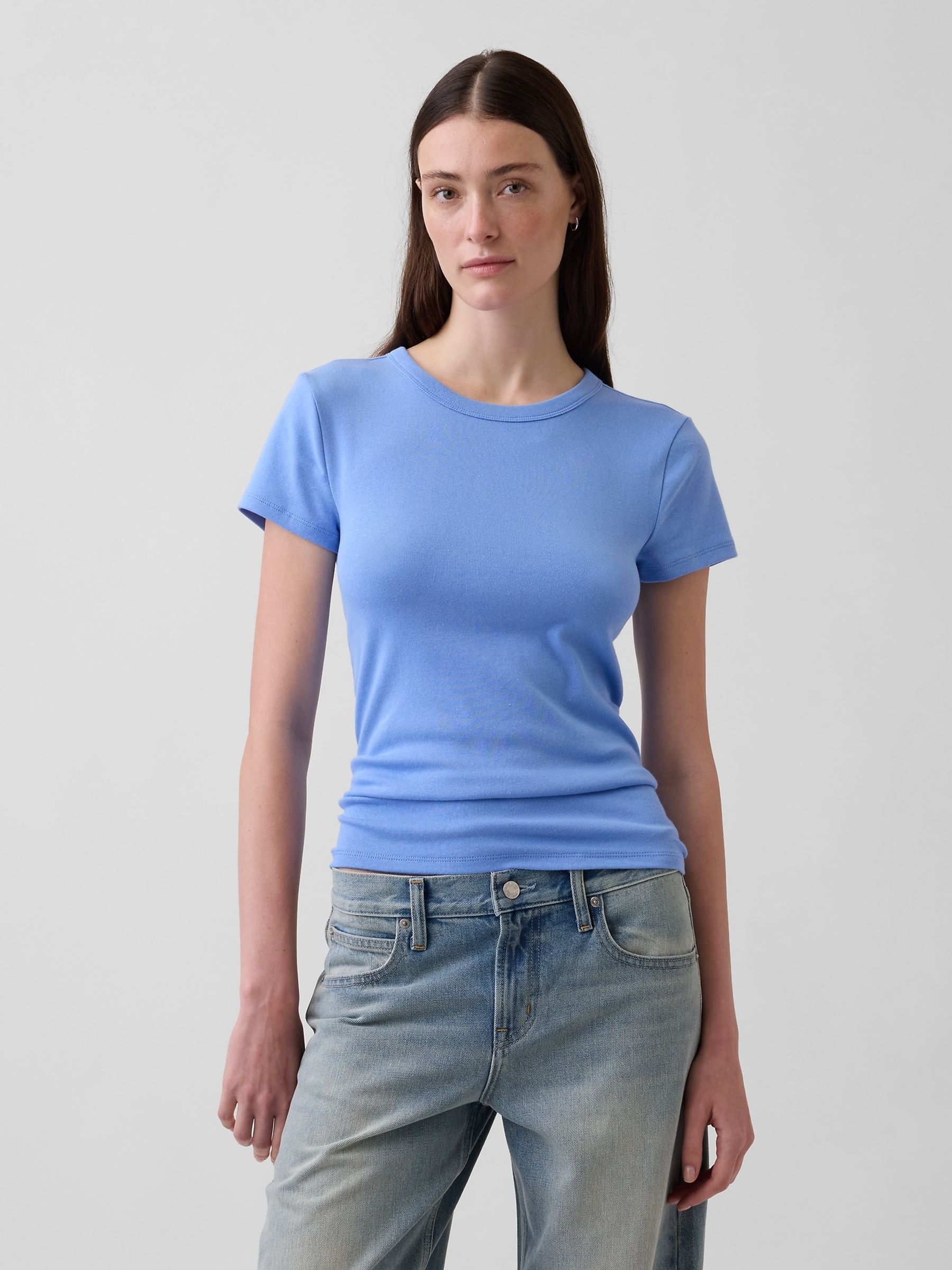 Blue Modern Crew Neck Short Sleeve T-Shirt - Image 1 of 4 Blue Modern Crew Neck Short Sleeve T-Shirt - Image 1 of 4