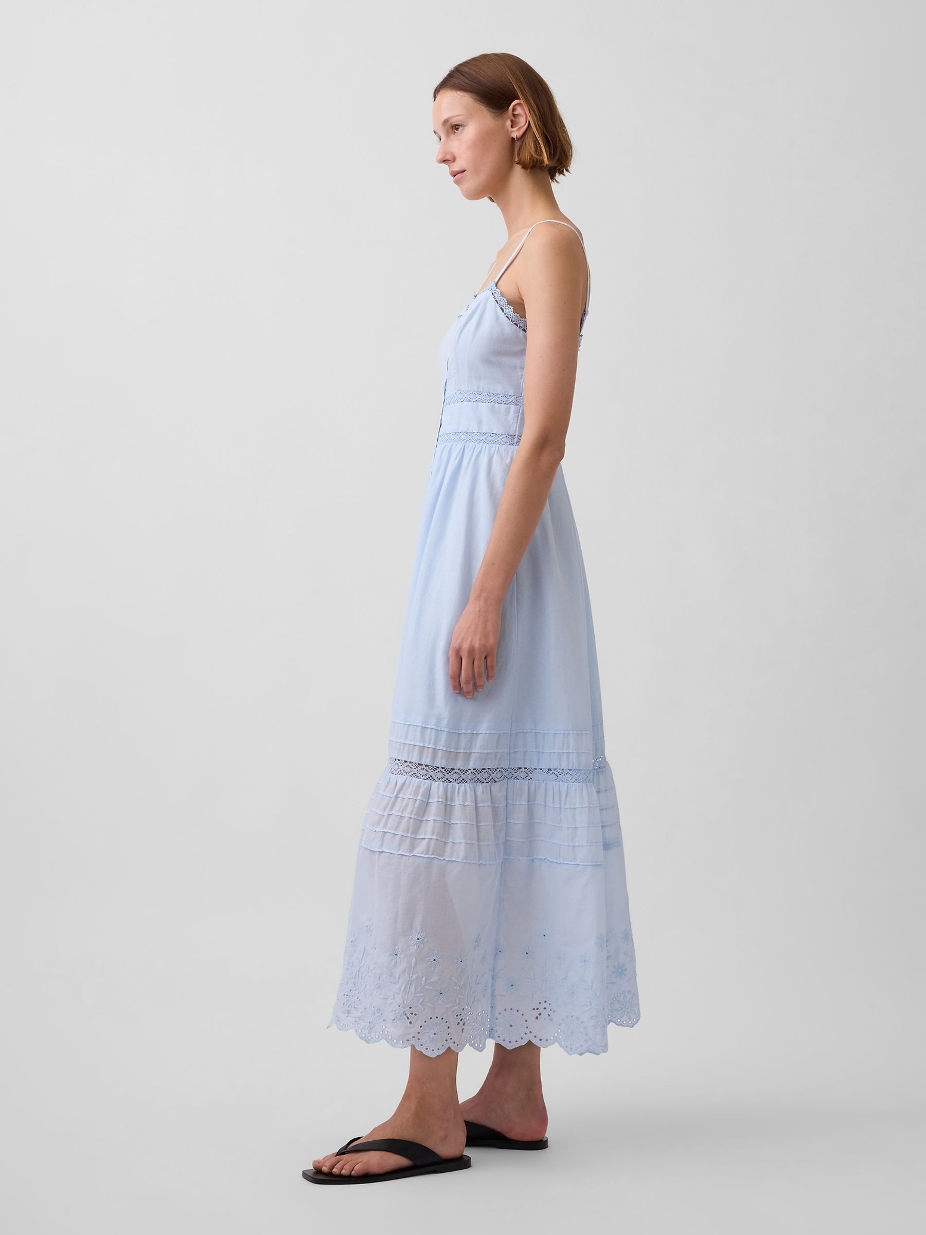Blue Lace-Trim Button-Front Maxi Dress - Image 3 of 4