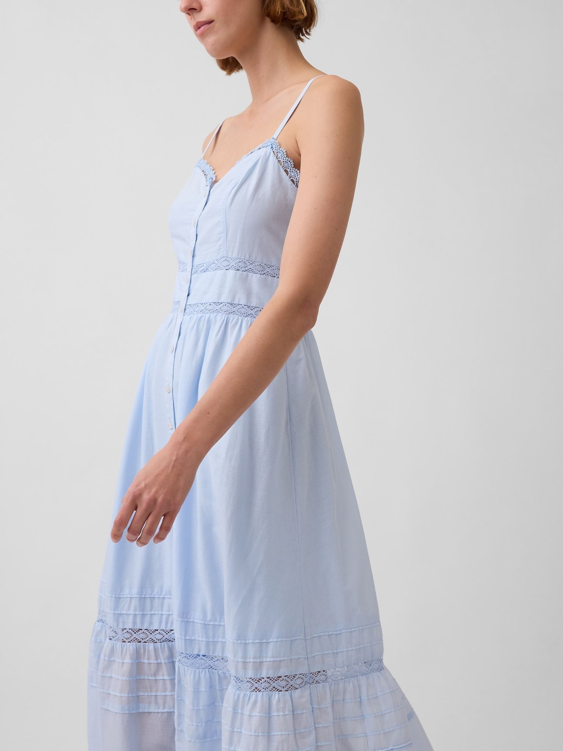 Blue Lace-Trim Button-Front Maxi Dress - Image 4 of 4 Blue Lace-Trim Button-Front Maxi Dress - Image 4 of 4