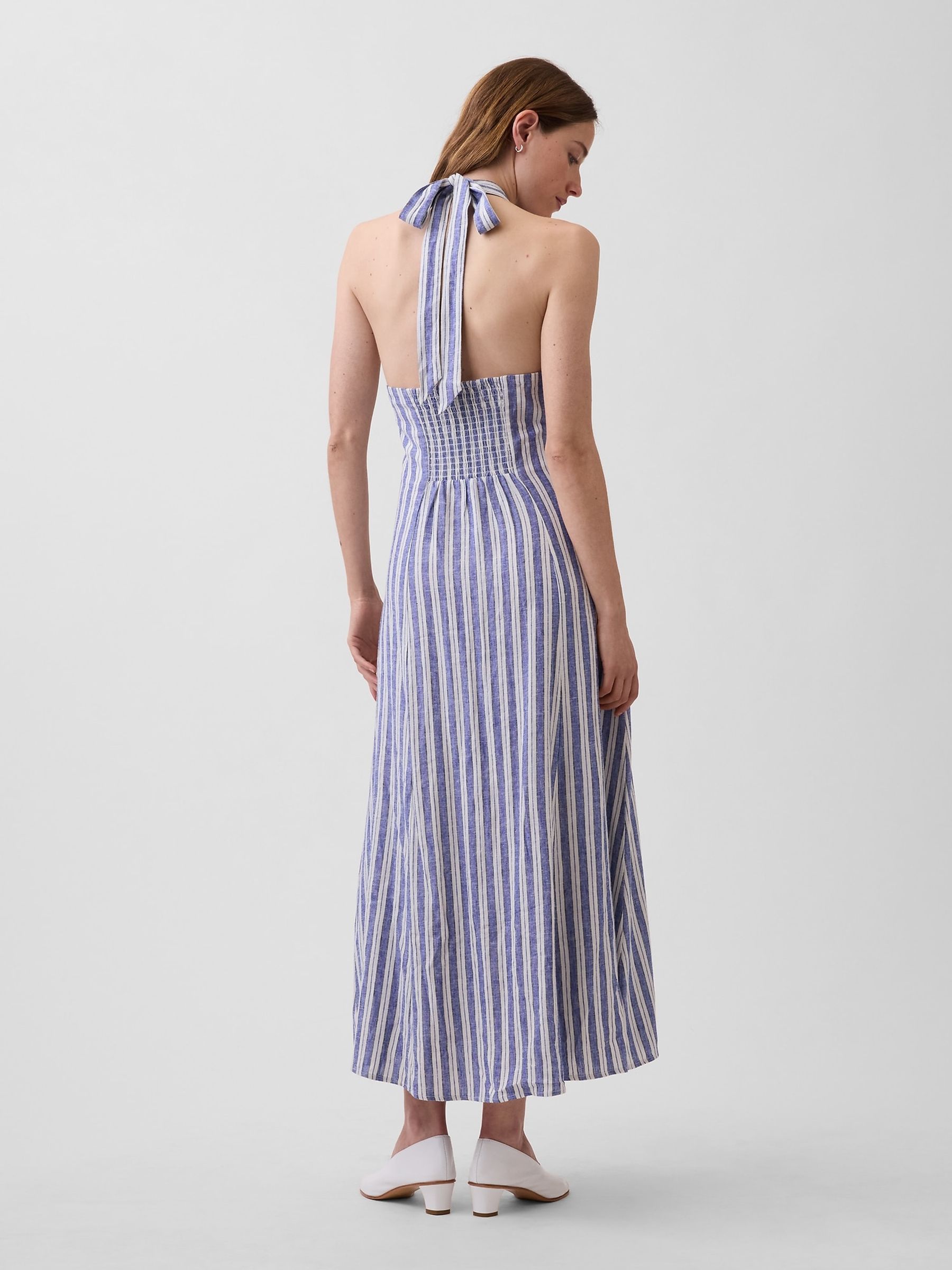 Blue Stripe Linen-Blend Halter Maxi Dress - Image 2 of 5