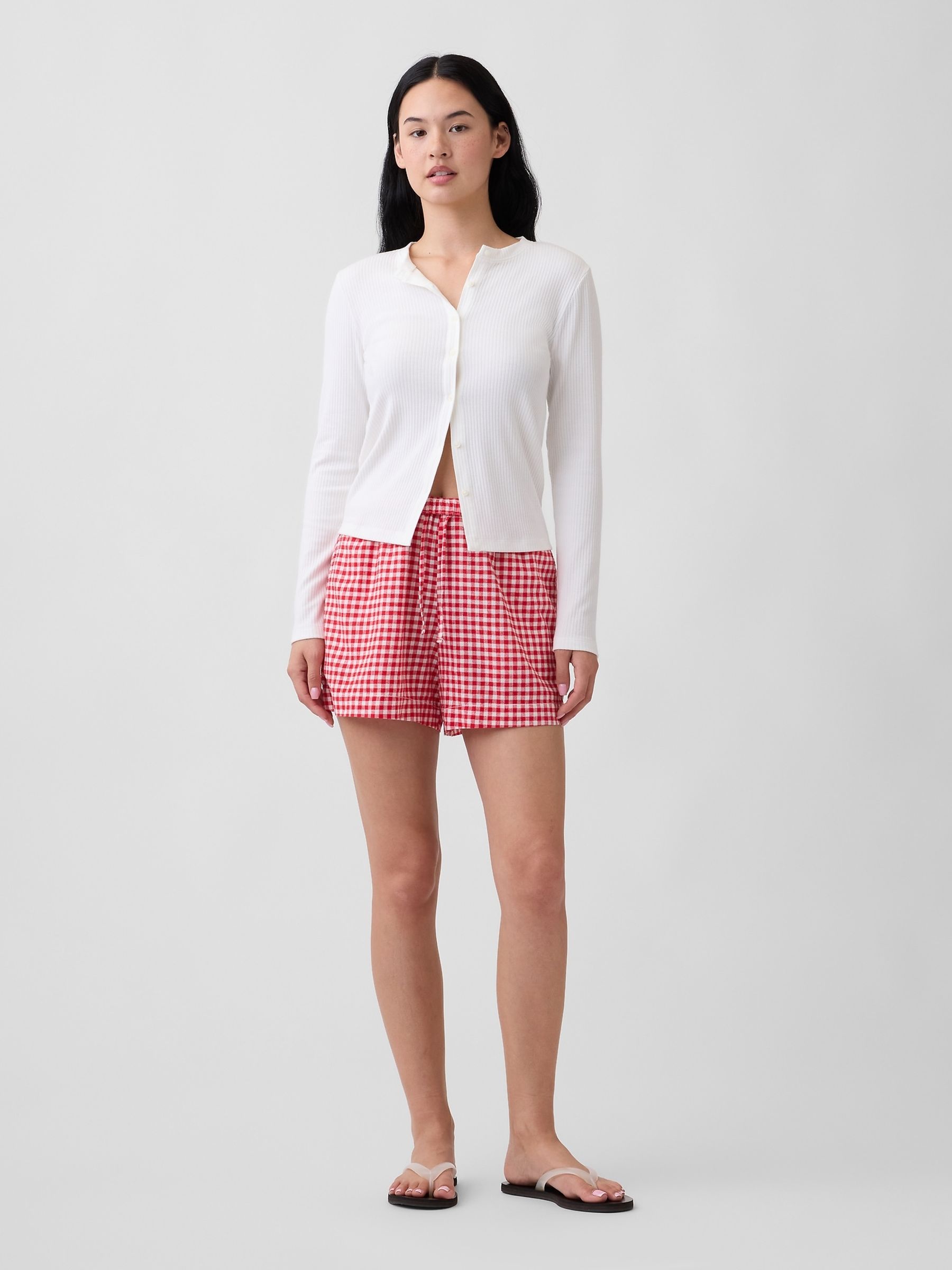 Red Gingham 4 inch Pull On Linen-Blend Shorts - Image 2 of 6 Red Gingham 4 inch Pull On Linen-Blend Shorts - Image 2 of 6