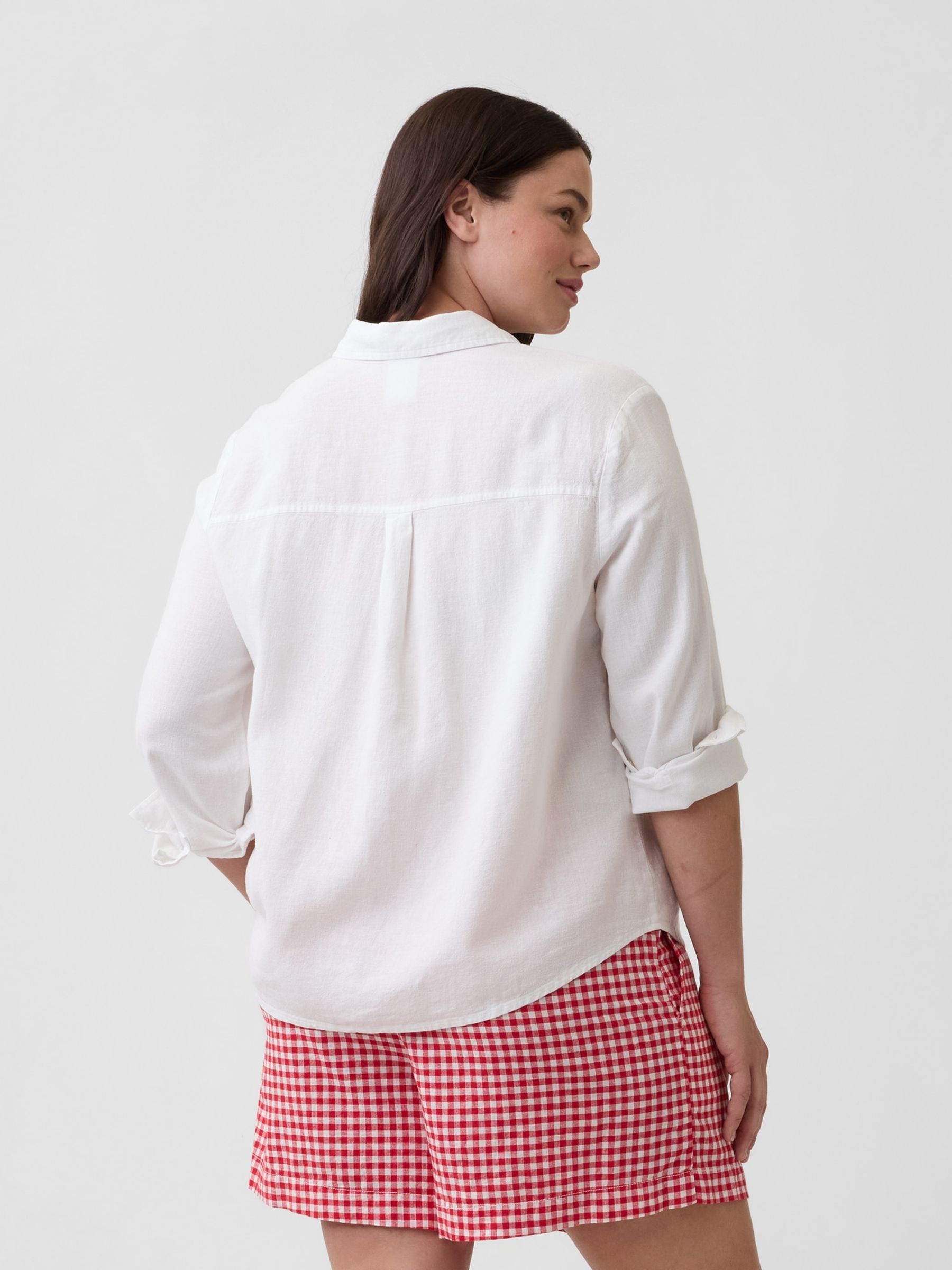 Red Gingham 4 inch Pull On Linen-Blend Shorts - Image 6 of 6