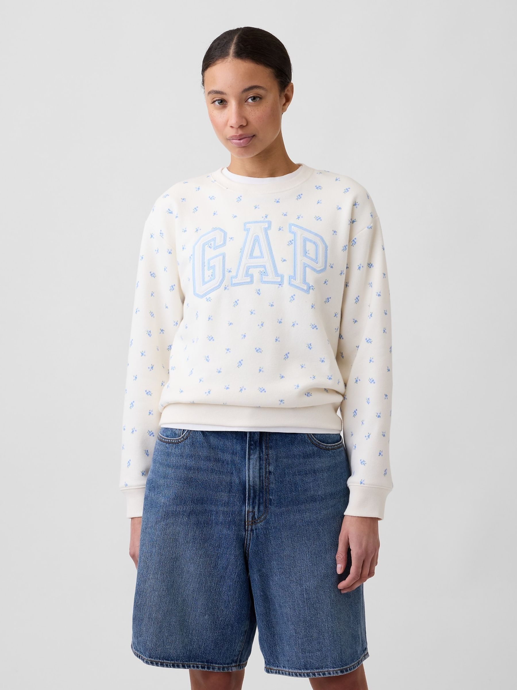 White/Blue Floral Logo Sweatshirt - Image 1 of 5