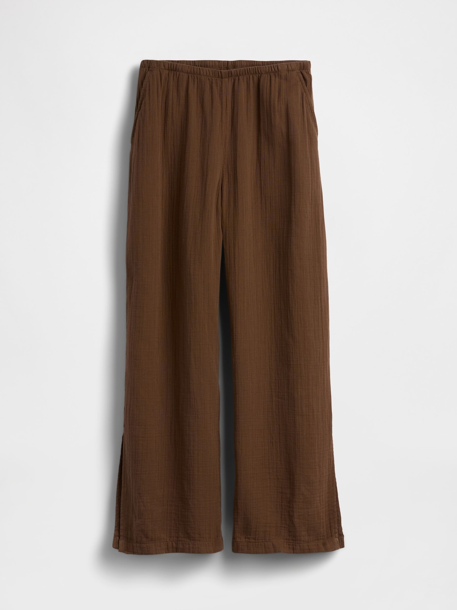 Brown Cotton Gauze Easy Split-Hem Trousers - Image 1 of 1