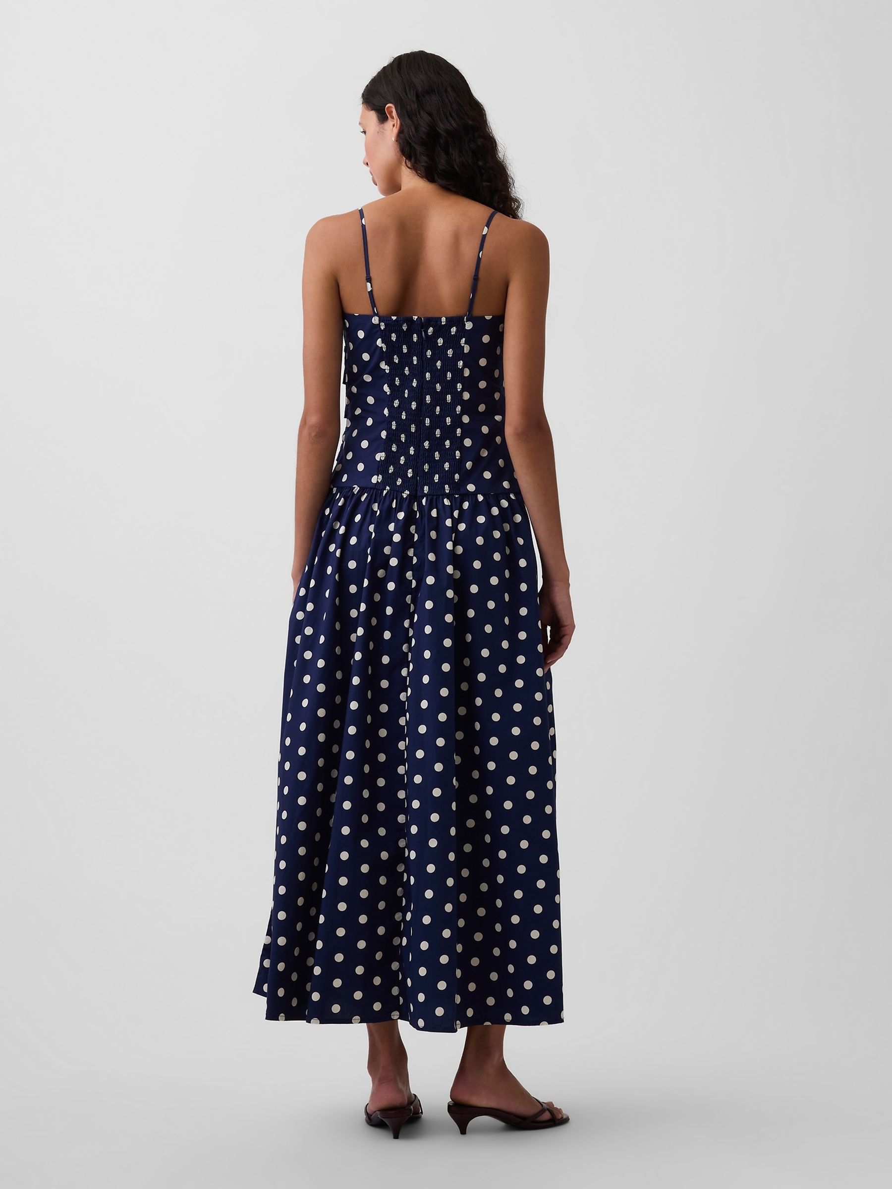 Navy Polka Dot Poplin Drop-Waist Maxi Dress - Image 2 of 4