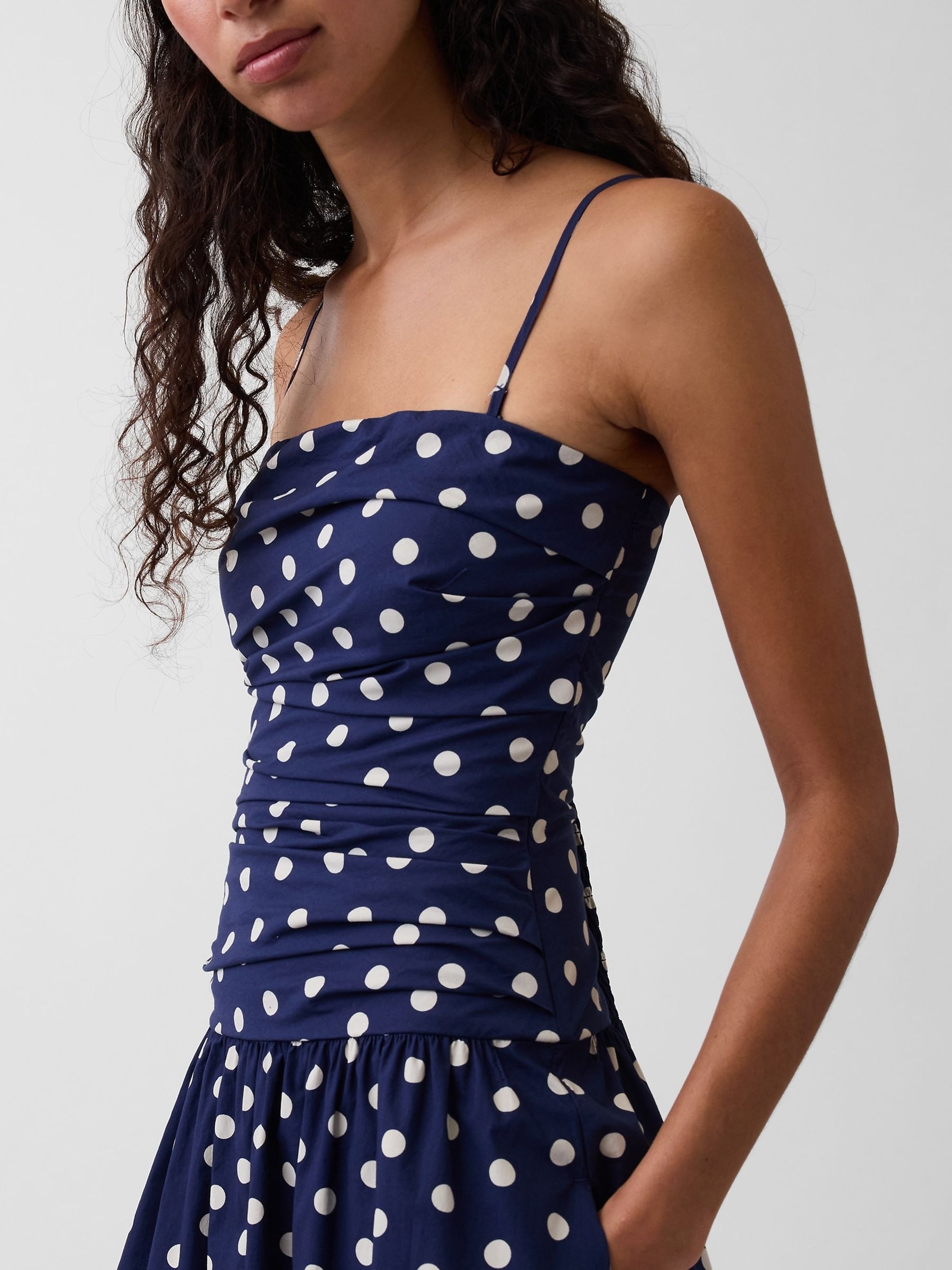 Navy Polka Dot Poplin Drop-Waist Maxi Dress - Image 4 of 4