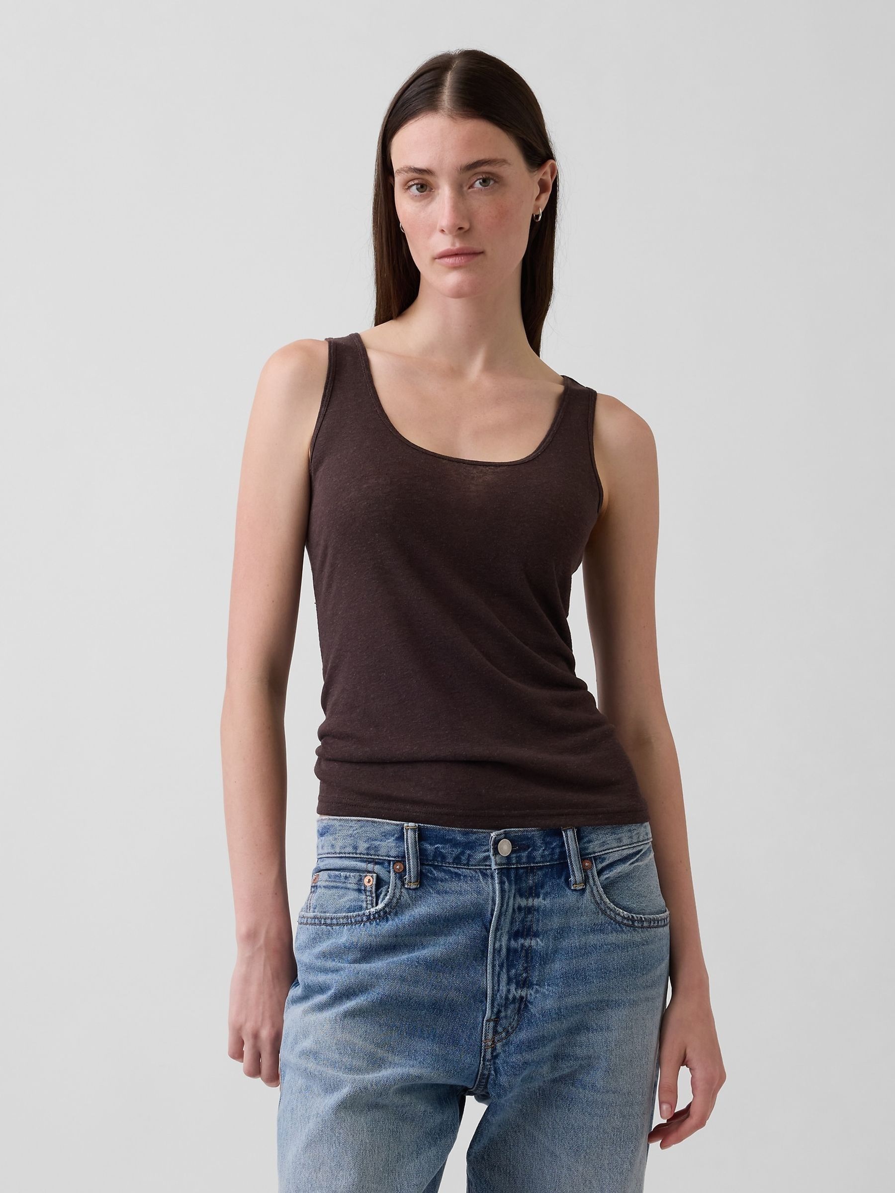 Brown Linen-Blend Vest - Image 1 of 3