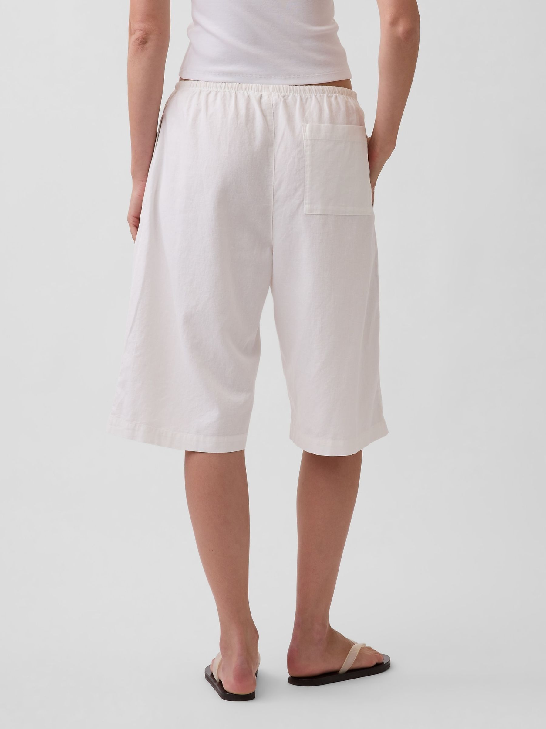 White Linen-Blend Relaxed Easy Crop Culotte Trousers - Image 2 of 4