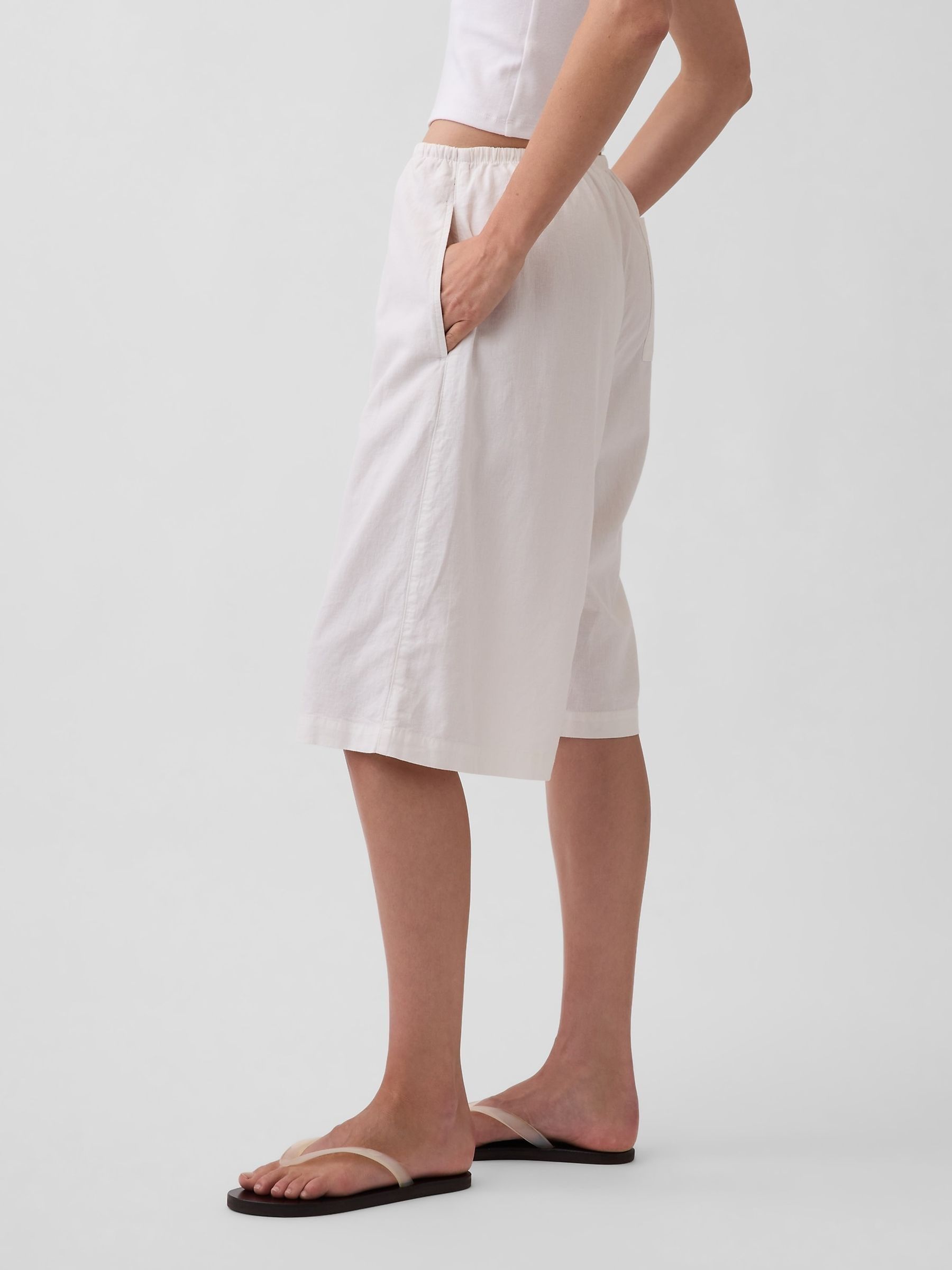 White Linen-Blend Relaxed Easy Crop Culotte Trousers - Image 3 of 4
