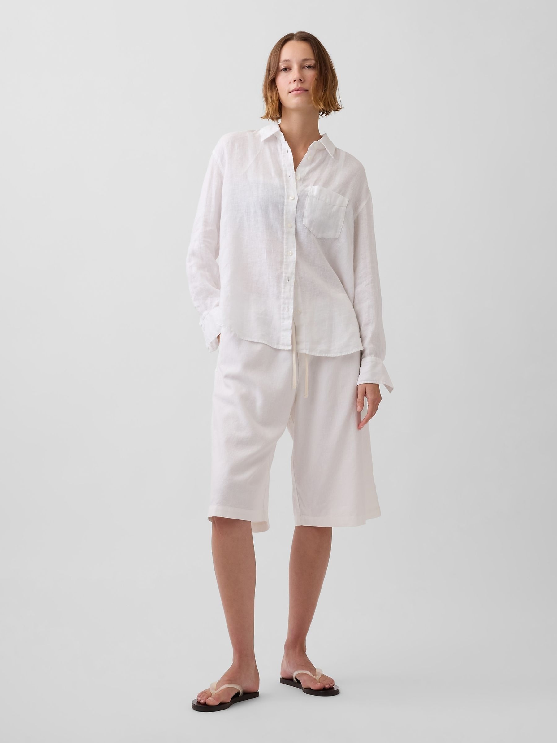 White Linen-Blend Relaxed Easy Crop Culotte Trousers - Image 4 of 4