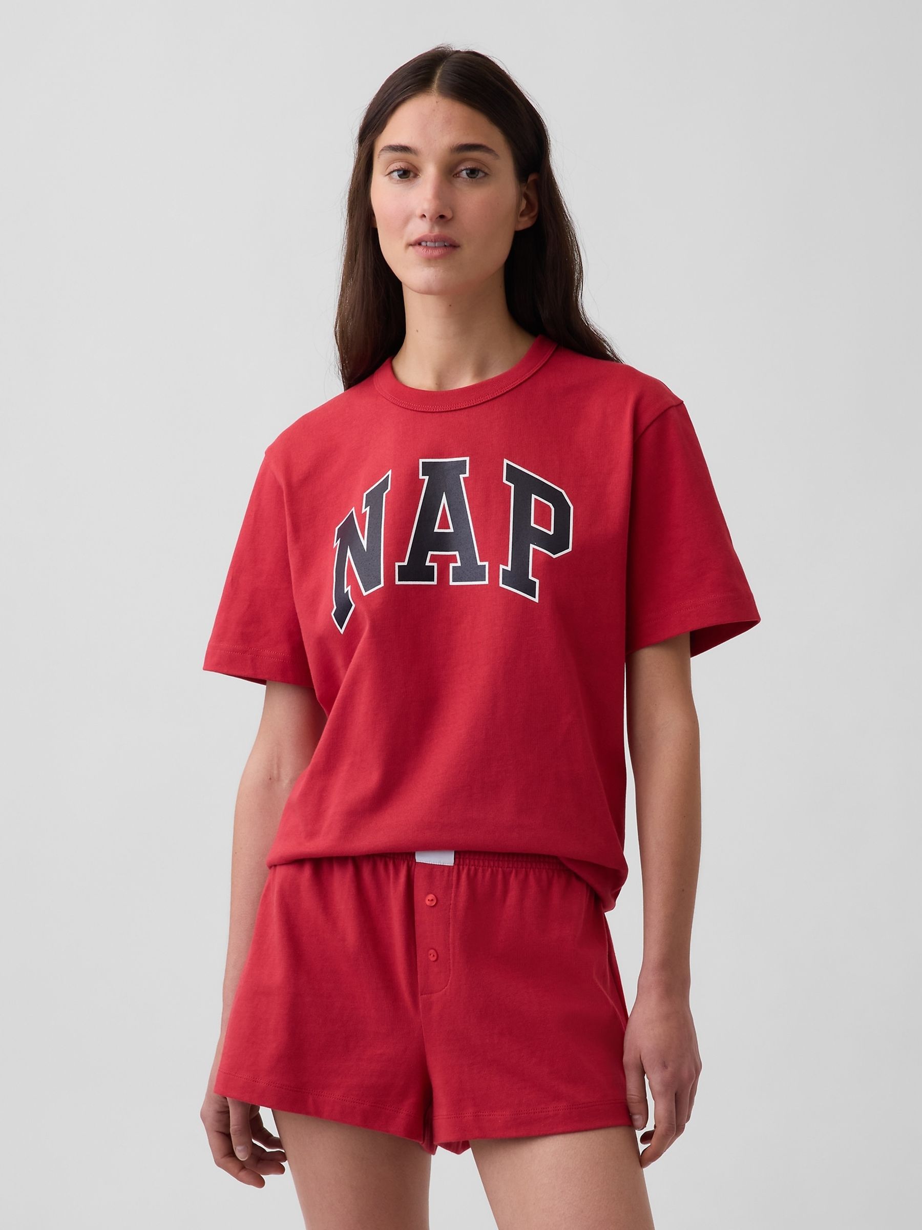 Red NAP Logo Oversized Pyjama Top - Image 1 of 4 Red NAP Logo Oversized Pyjama Top - Image 1 of 4