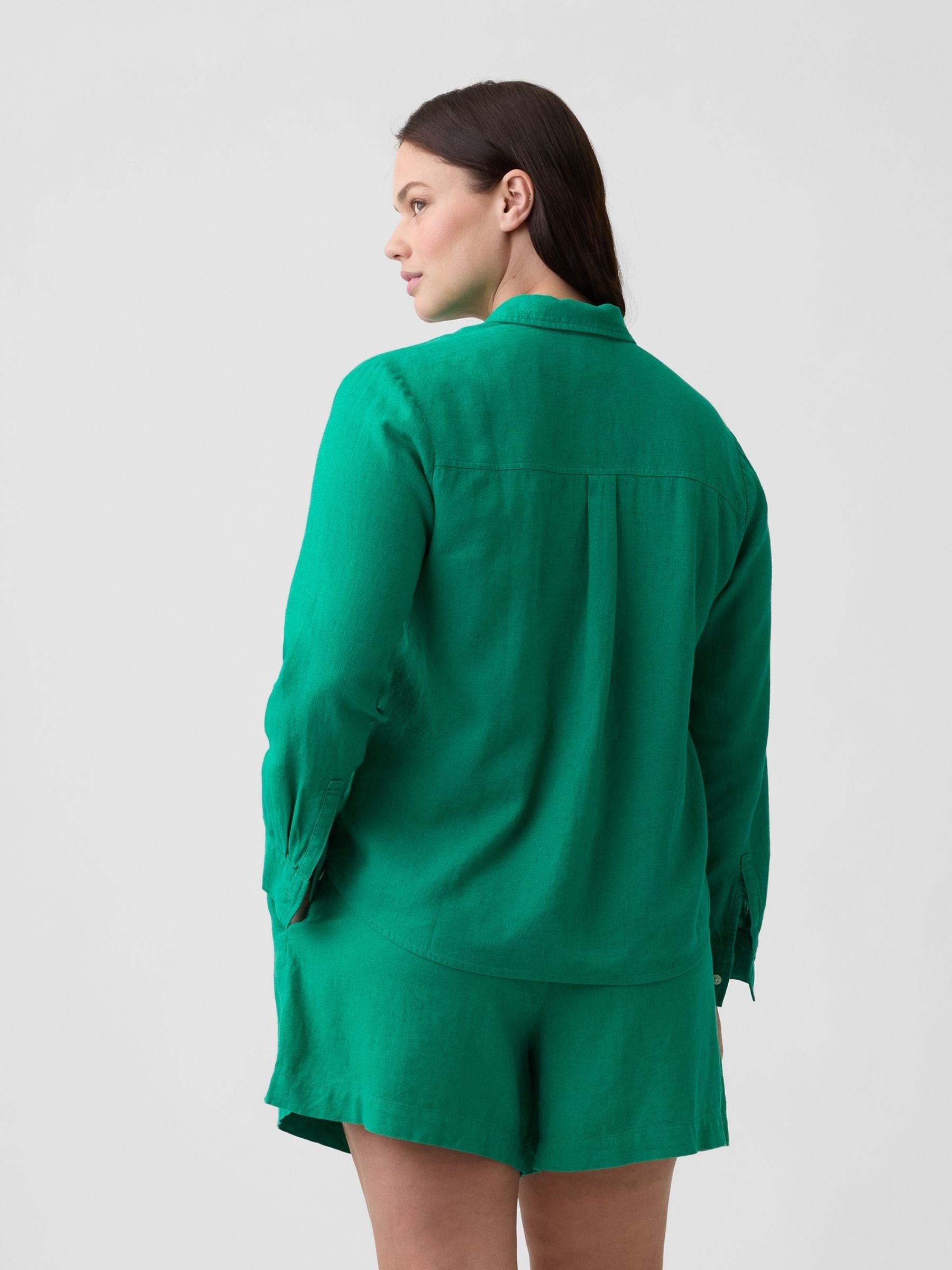 Green 4 inch Pull On Linen-Blend Shorts - Image 2 of 6