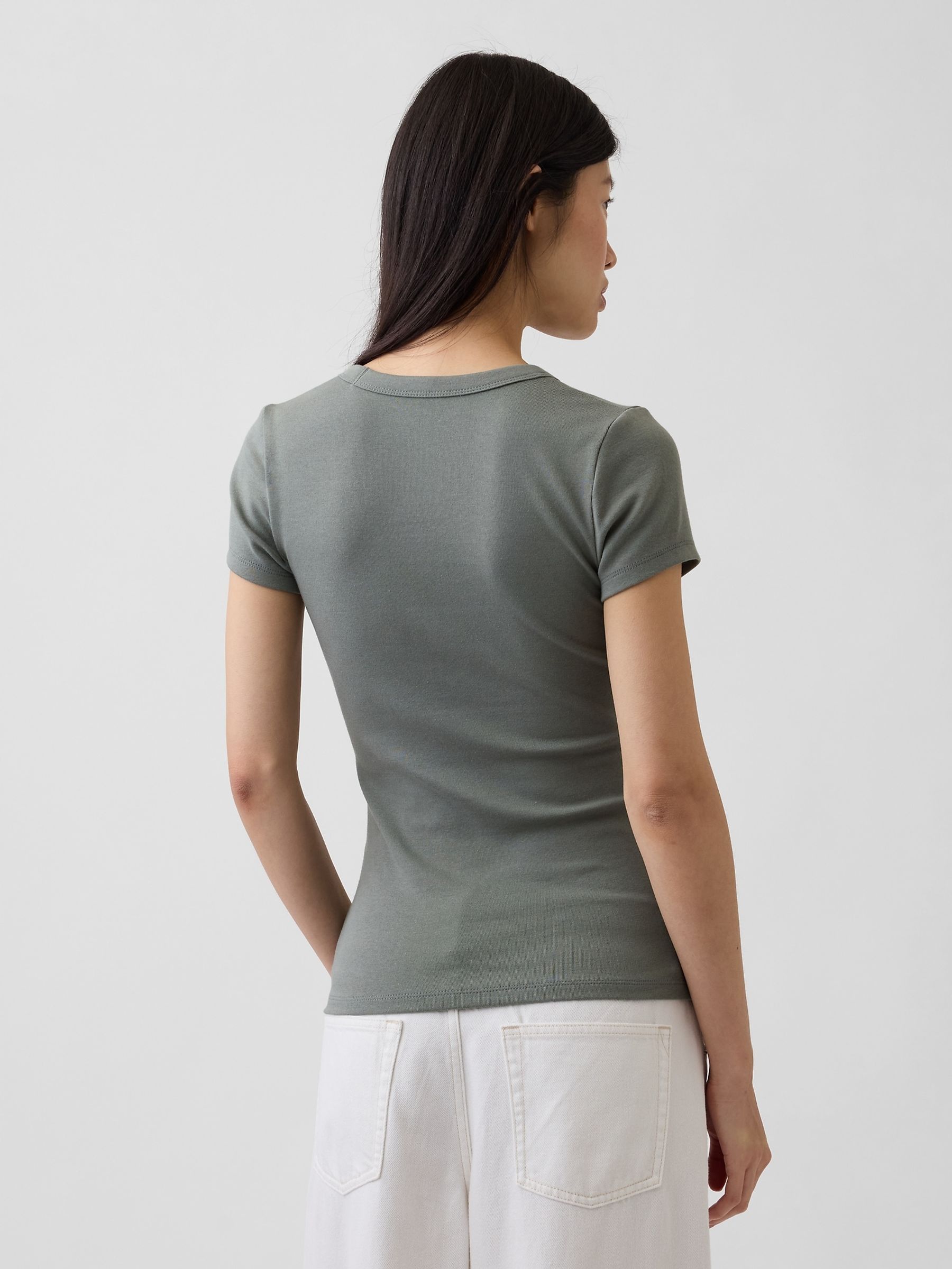Khaki Green Modern V-Neck Short Sleeve T-Shirt - Image 2 of 3