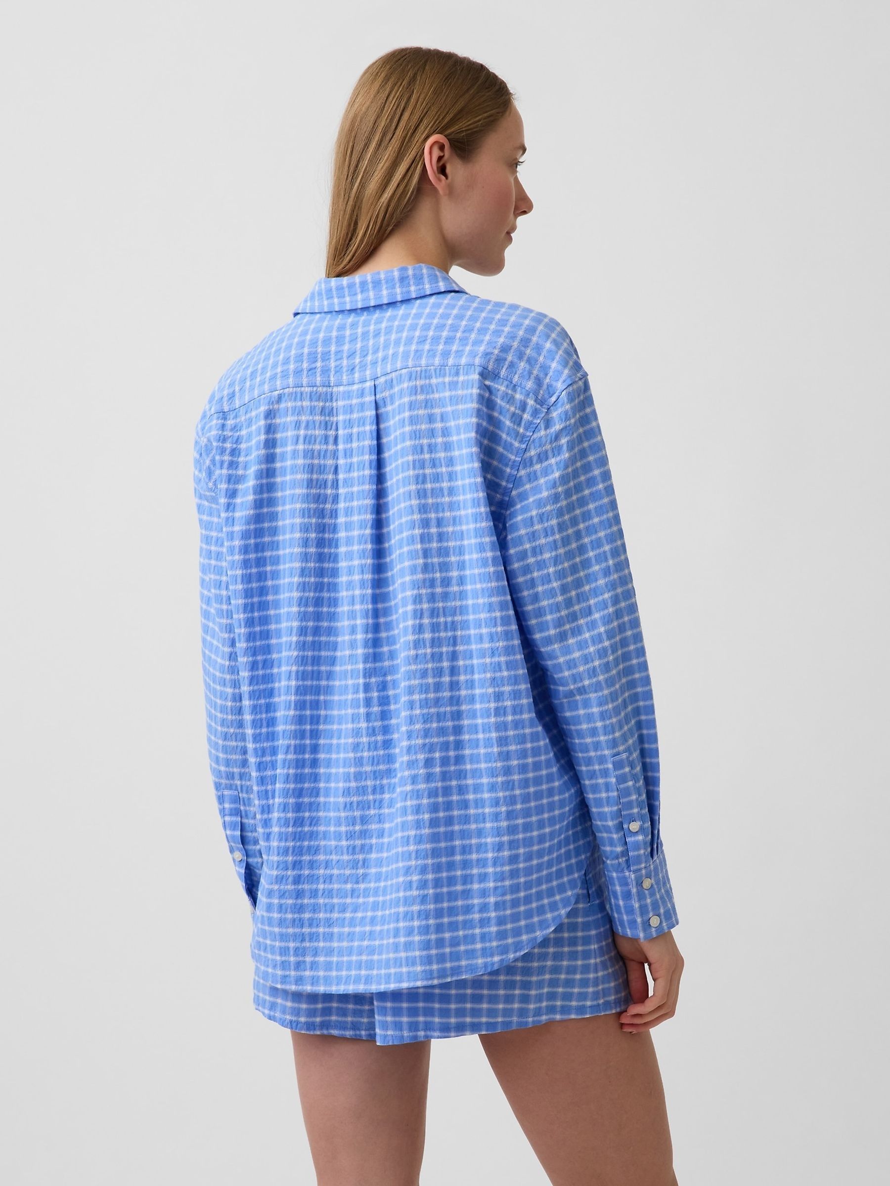 Blue Check Seersucker Check Oversized Shirt - Image 2 of 3
