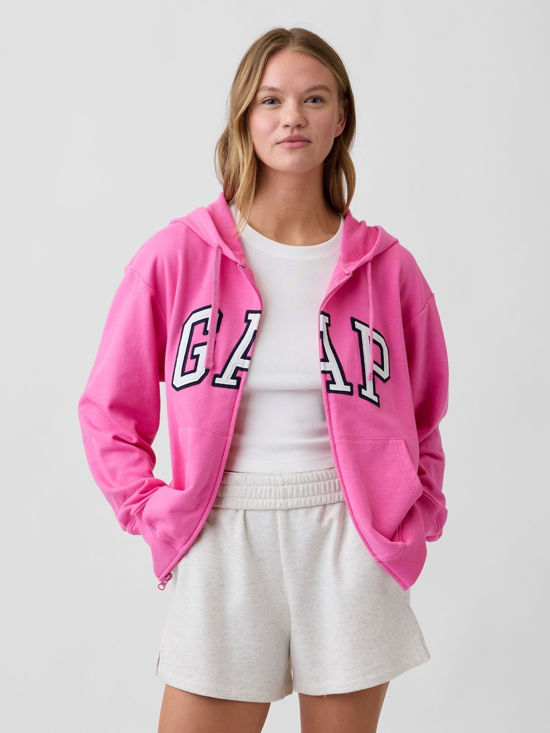 Bright Pink Relaxed Gap Logo Zip-up Hoodie - Image 1 of 4