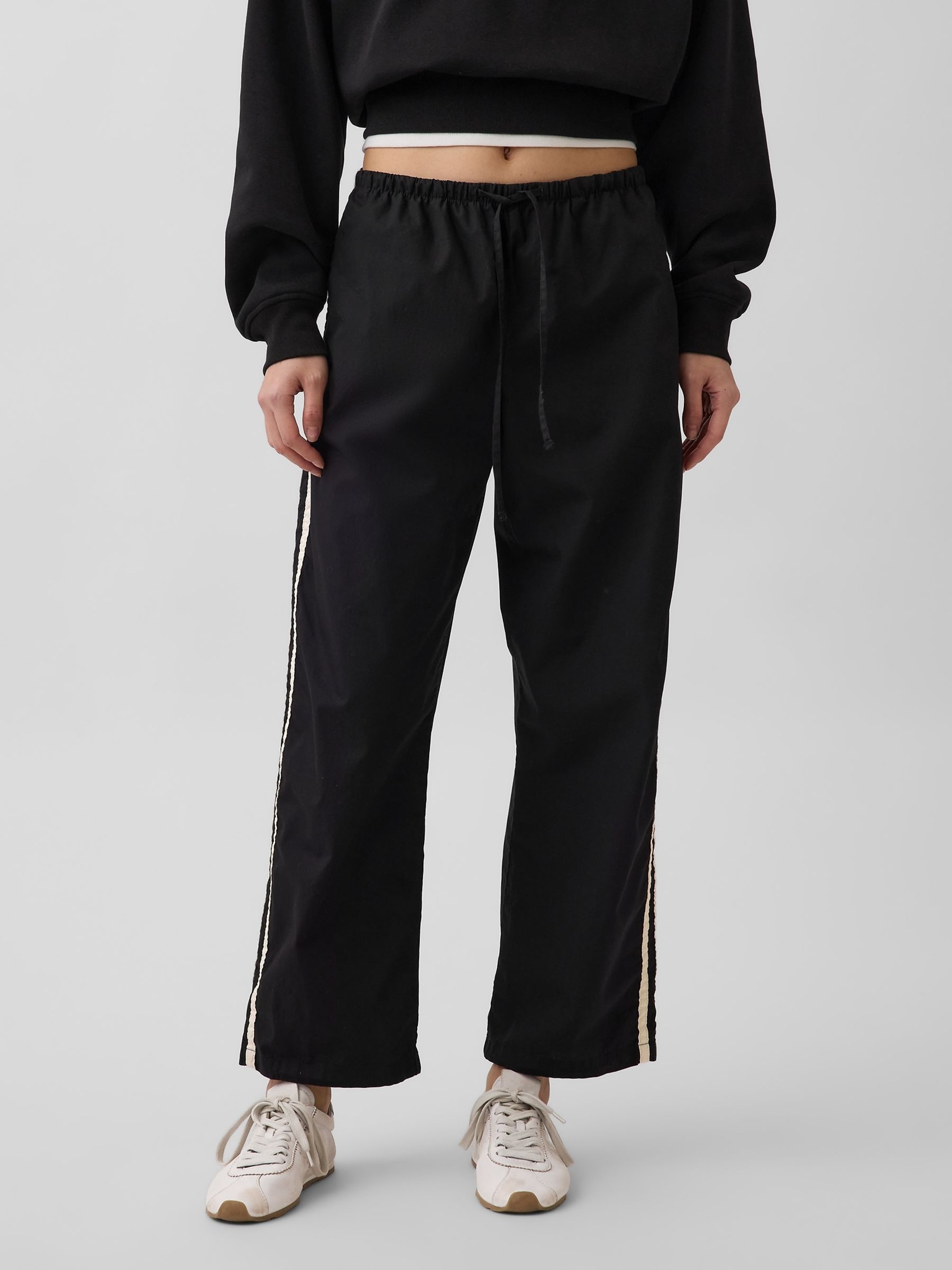 Black Cotton Poplin Relaxed Easy Stripe Trousers - Image 1 of 4