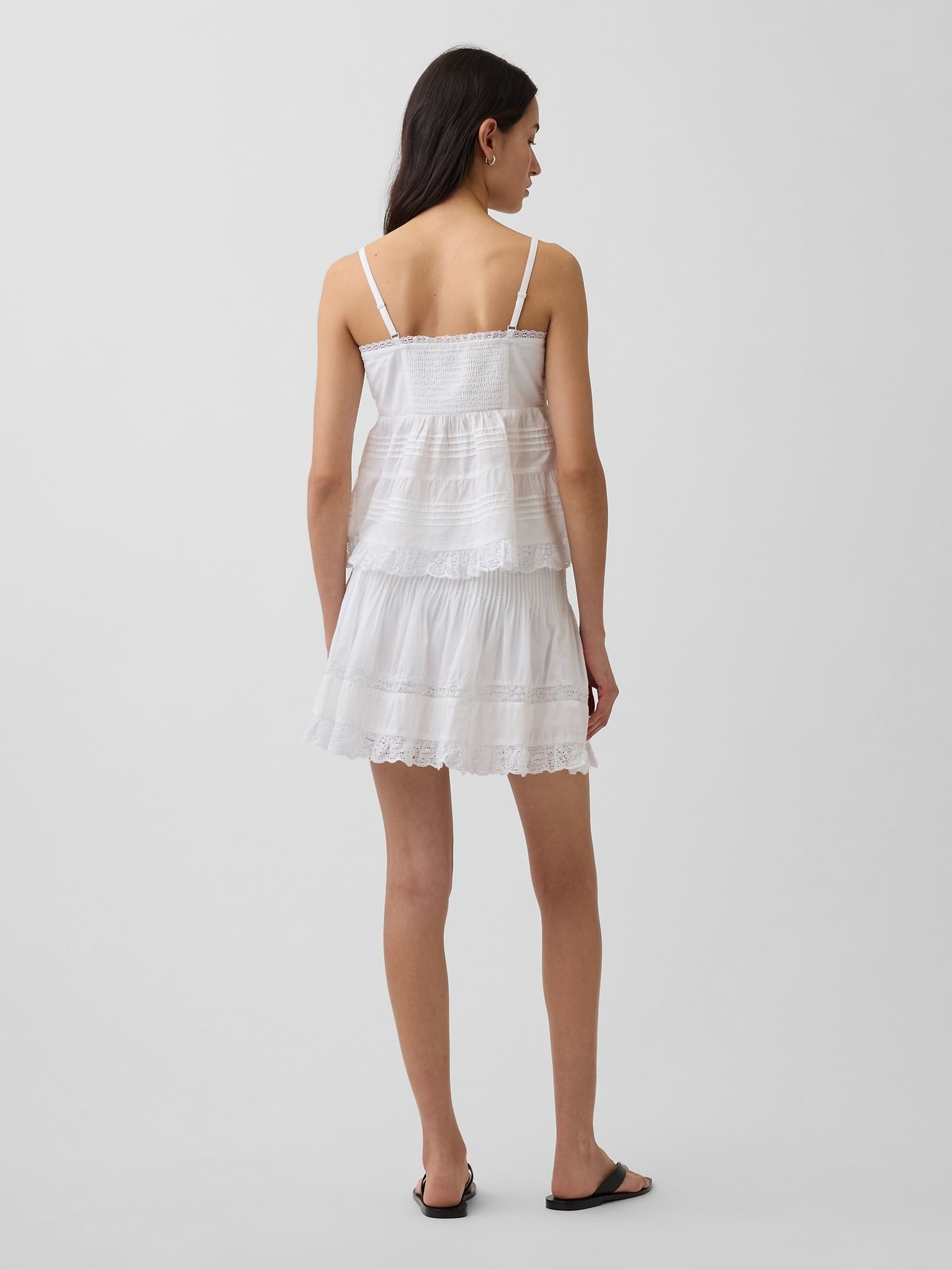 White Pintuck Lace-Trim Easy Mini Skirt - Image 2 of 5 White Pintuck Lace-Trim Easy Mini Skirt - Image 2 of 5