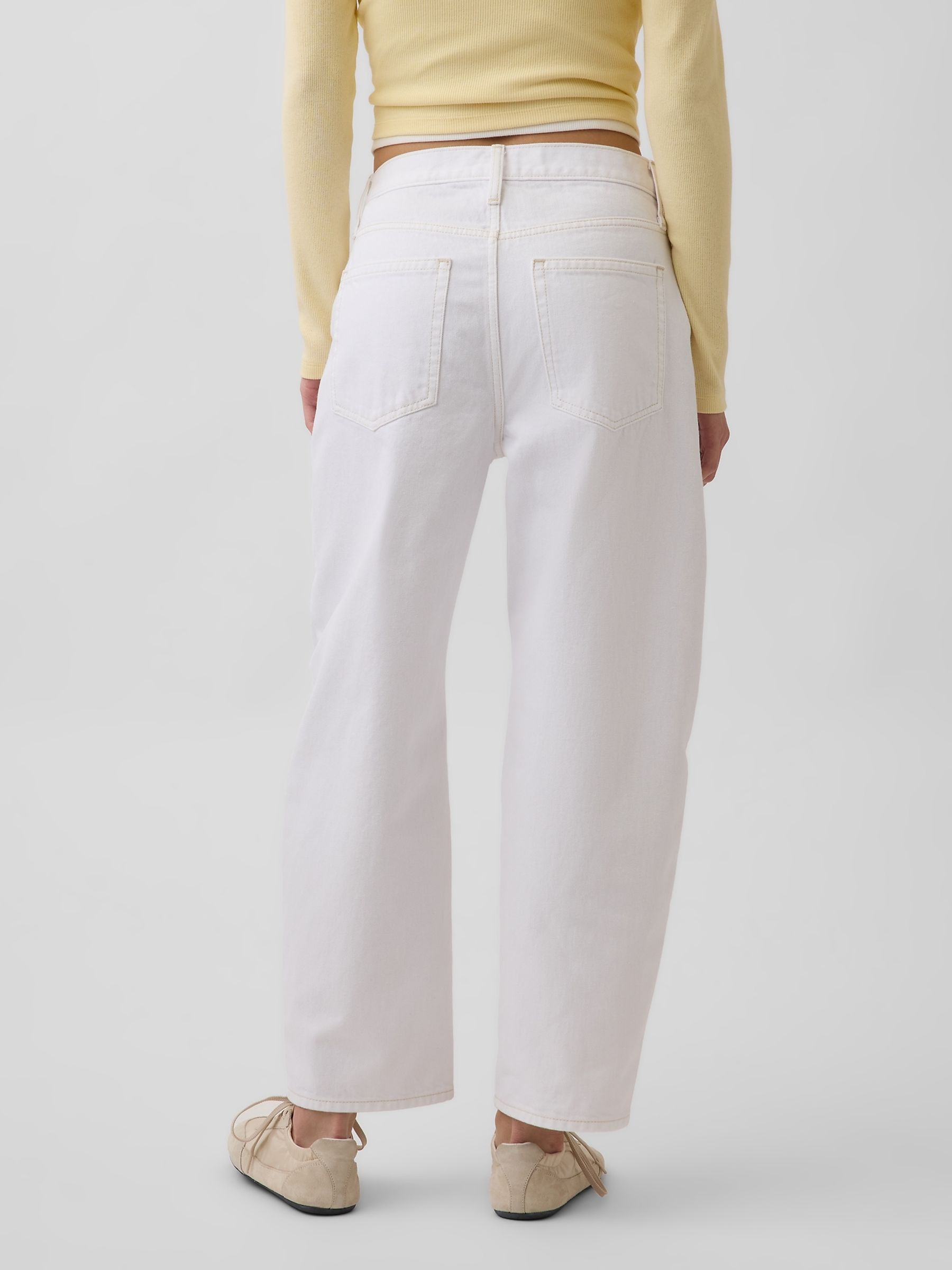 White High Waisted Crop Barrel Jeans - Image 2 of 4