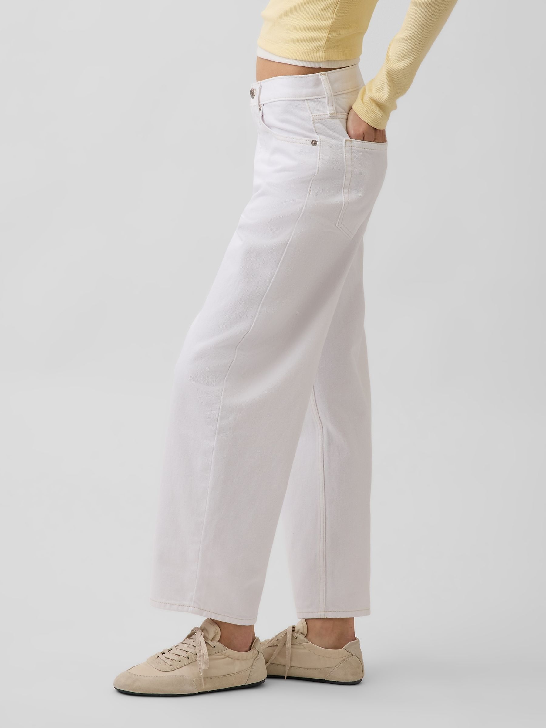 White High Waisted Crop Barrel Jeans - Image 3 of 4