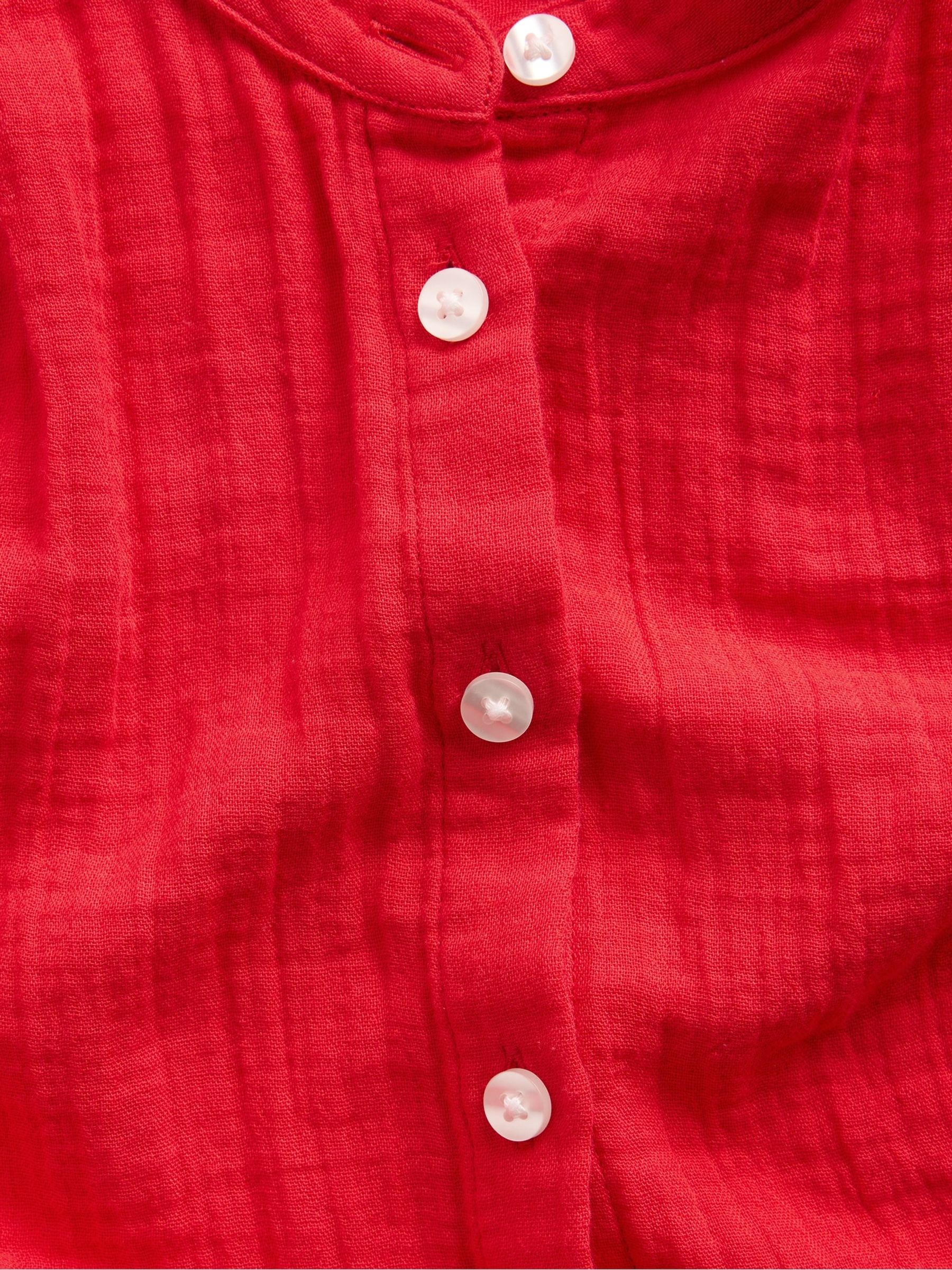 Red Gauze Oversized Collarless Shirt - Image 4 of 4
