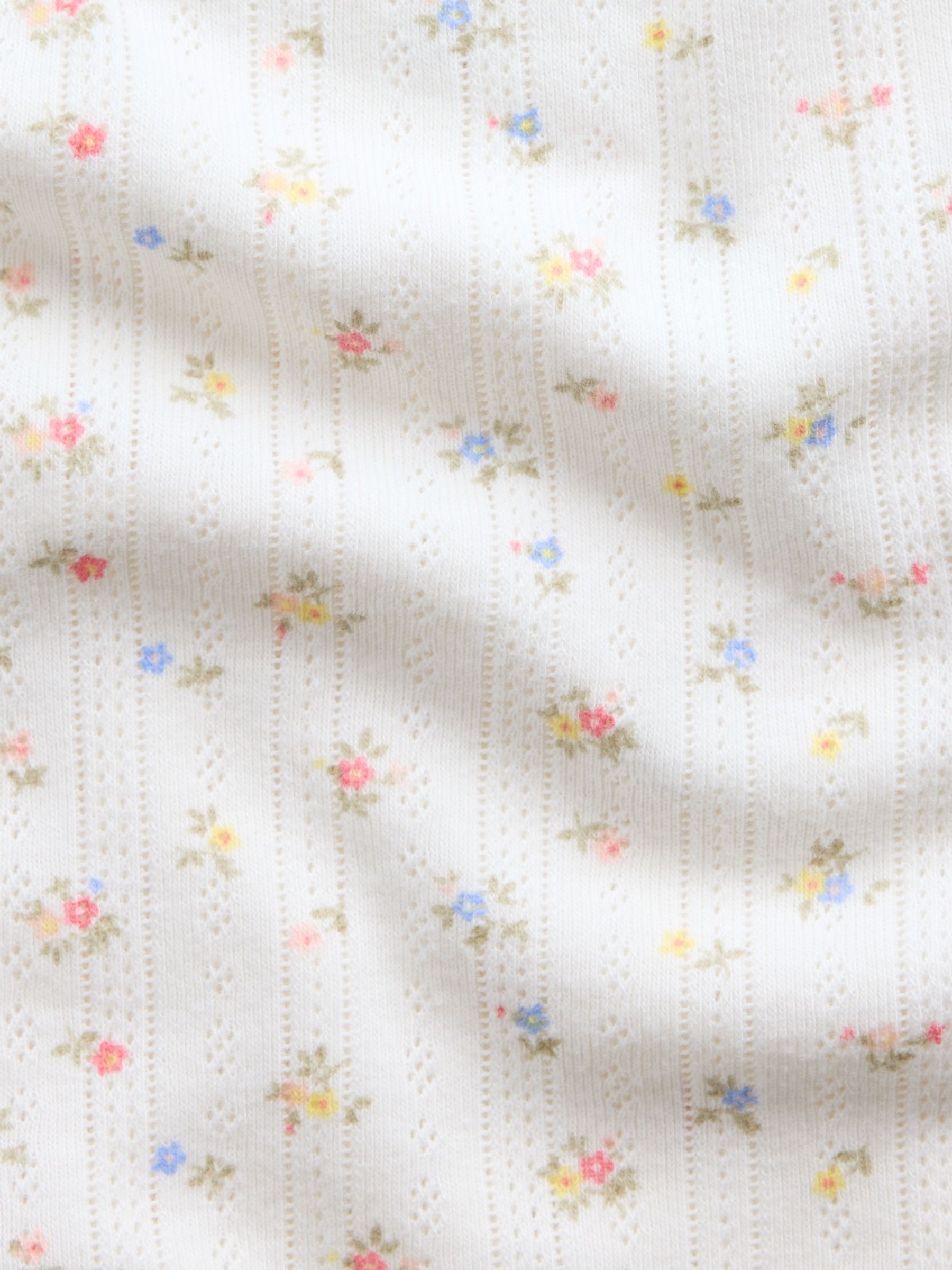 White Floral Pointelle Lettuce-Hem Pyjamas Cami Top - Image 4 of 4