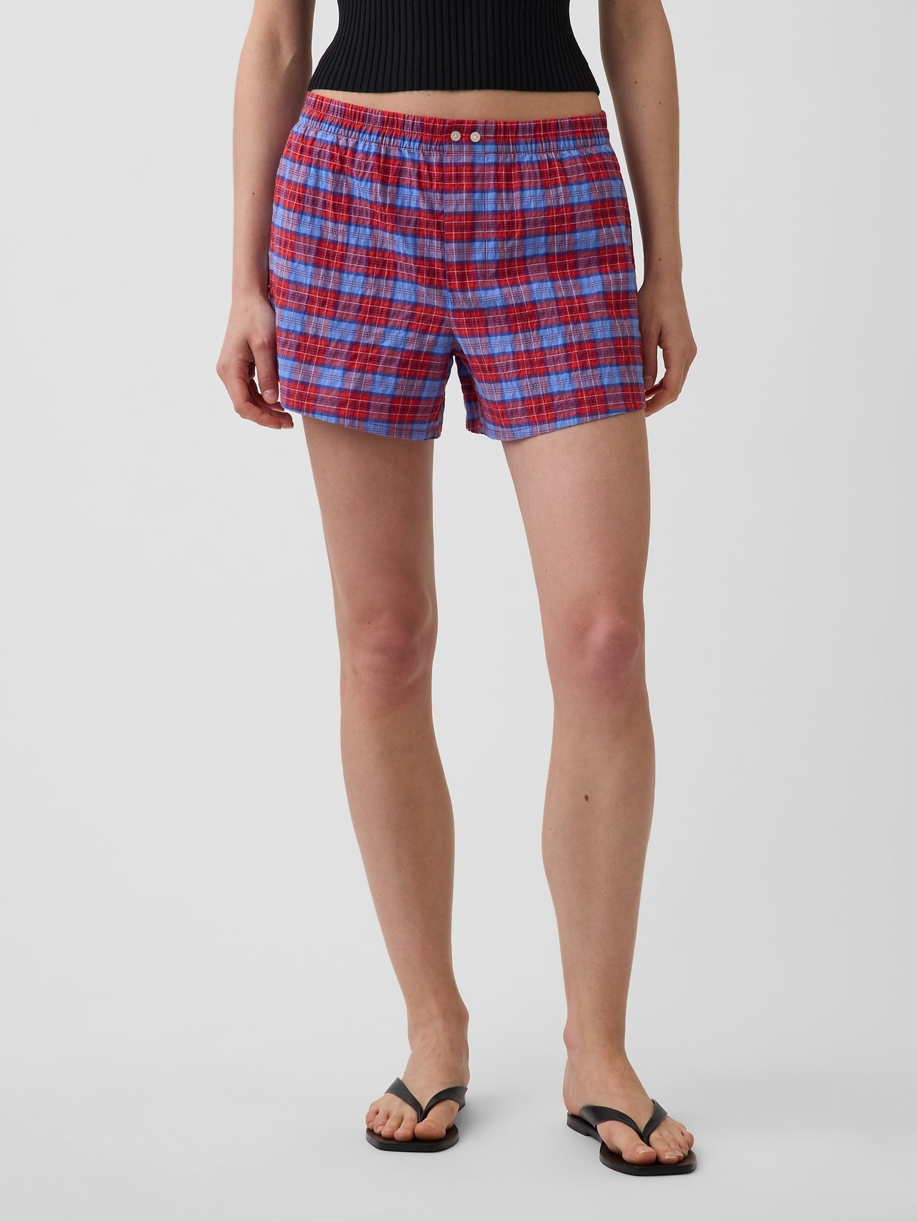 Red/Blue Check 4" Seersucker Check Boxer Shorts - Image 1 of 4
