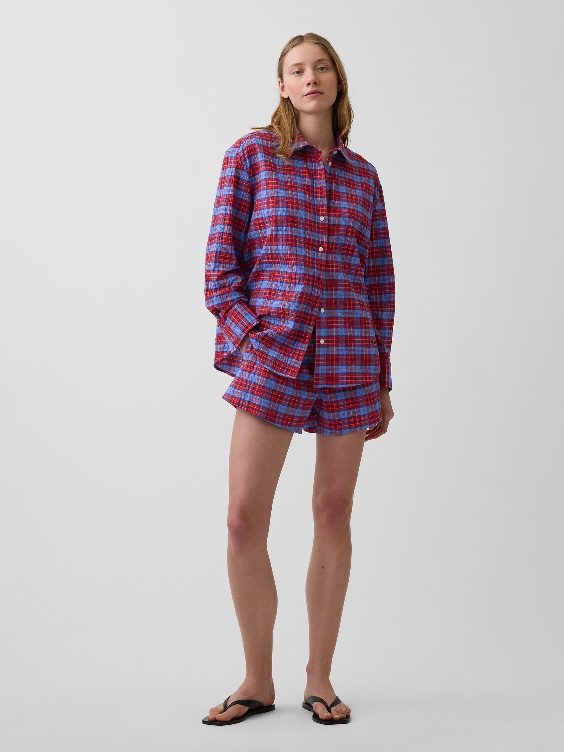 Red/Blue Check 4" Seersucker Check Boxer Shorts - Image 4 of 4