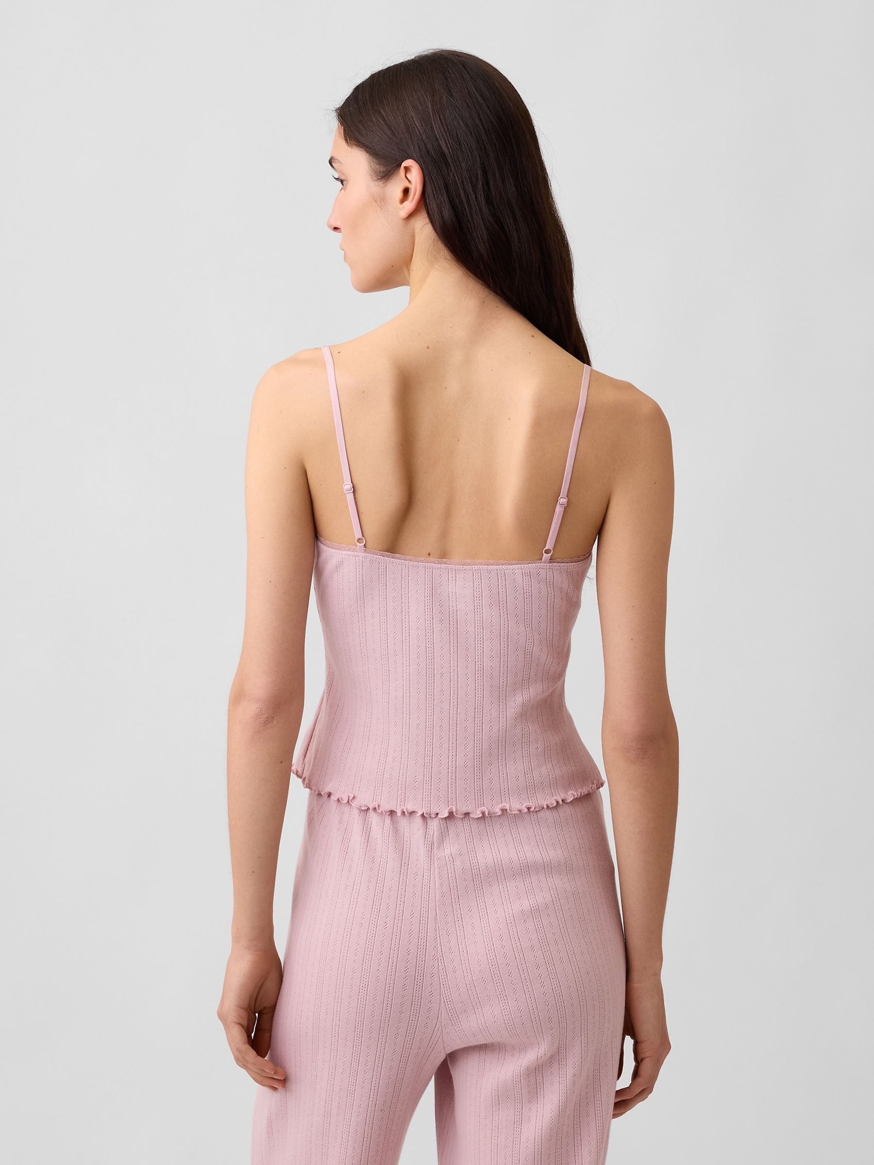 Pink Pointelle Lettuce-Hem Pyjamas Cami Top - Image 2 of 4