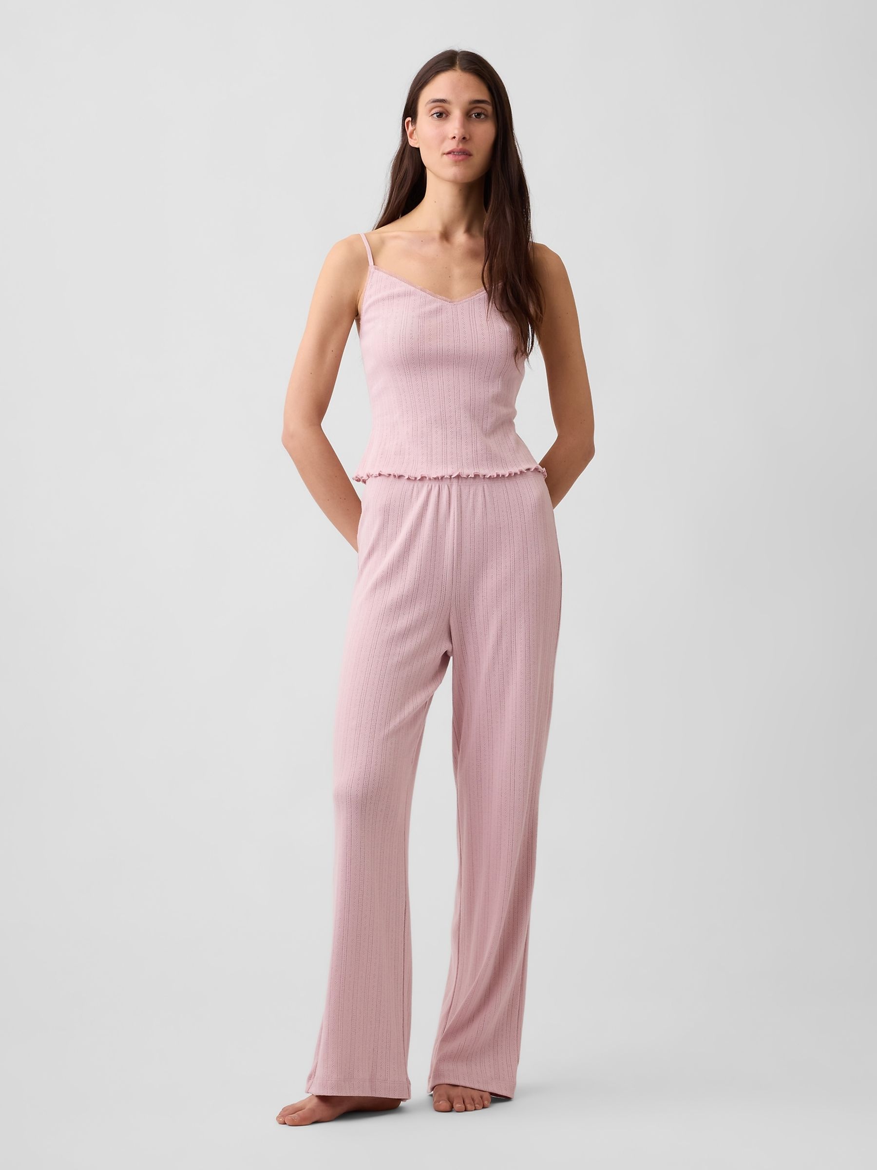 Pink Pointelle Lettuce-Hem Pyjamas Cami Top - Image 3 of 4