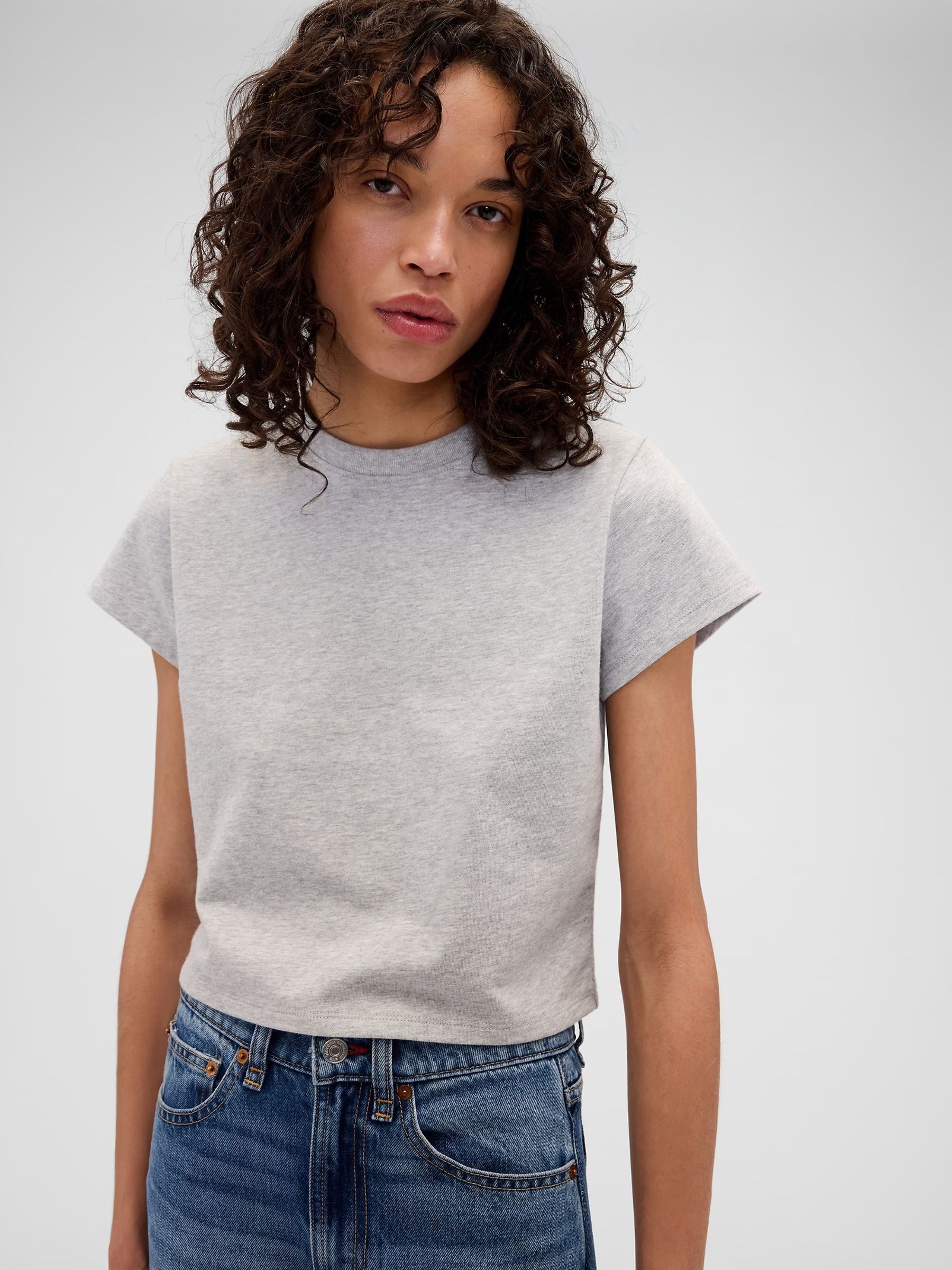 Gap x Victoria Beckham Grey Logo Crop T-Shirt - Image 1 of 5