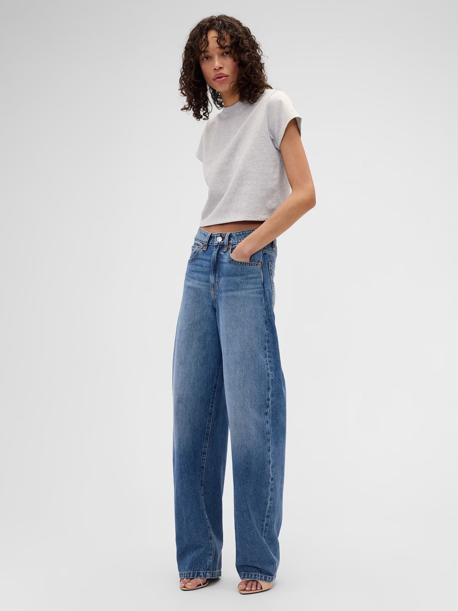 Gap x Victoria Beckham Grey Logo Crop T-Shirt - Image 2 of 5