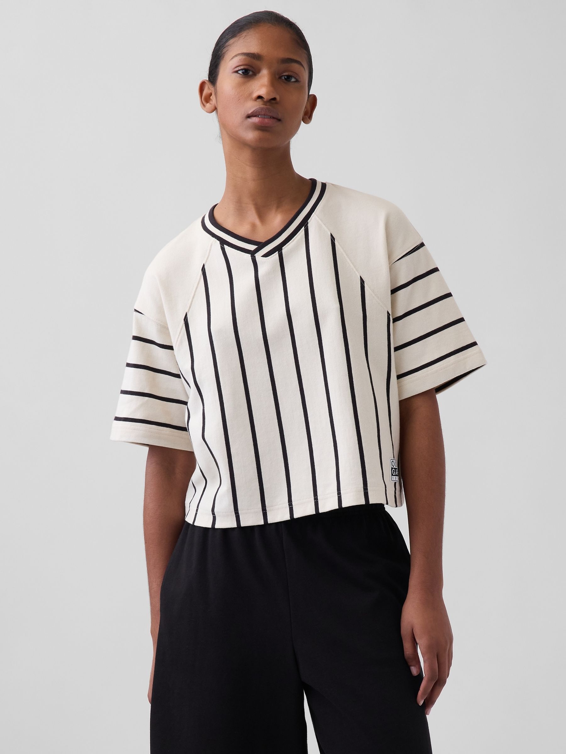 OuiGap Cream Stripe Heavyweight Boxy Short Sleeve T-Shirt - Image 1 of 5