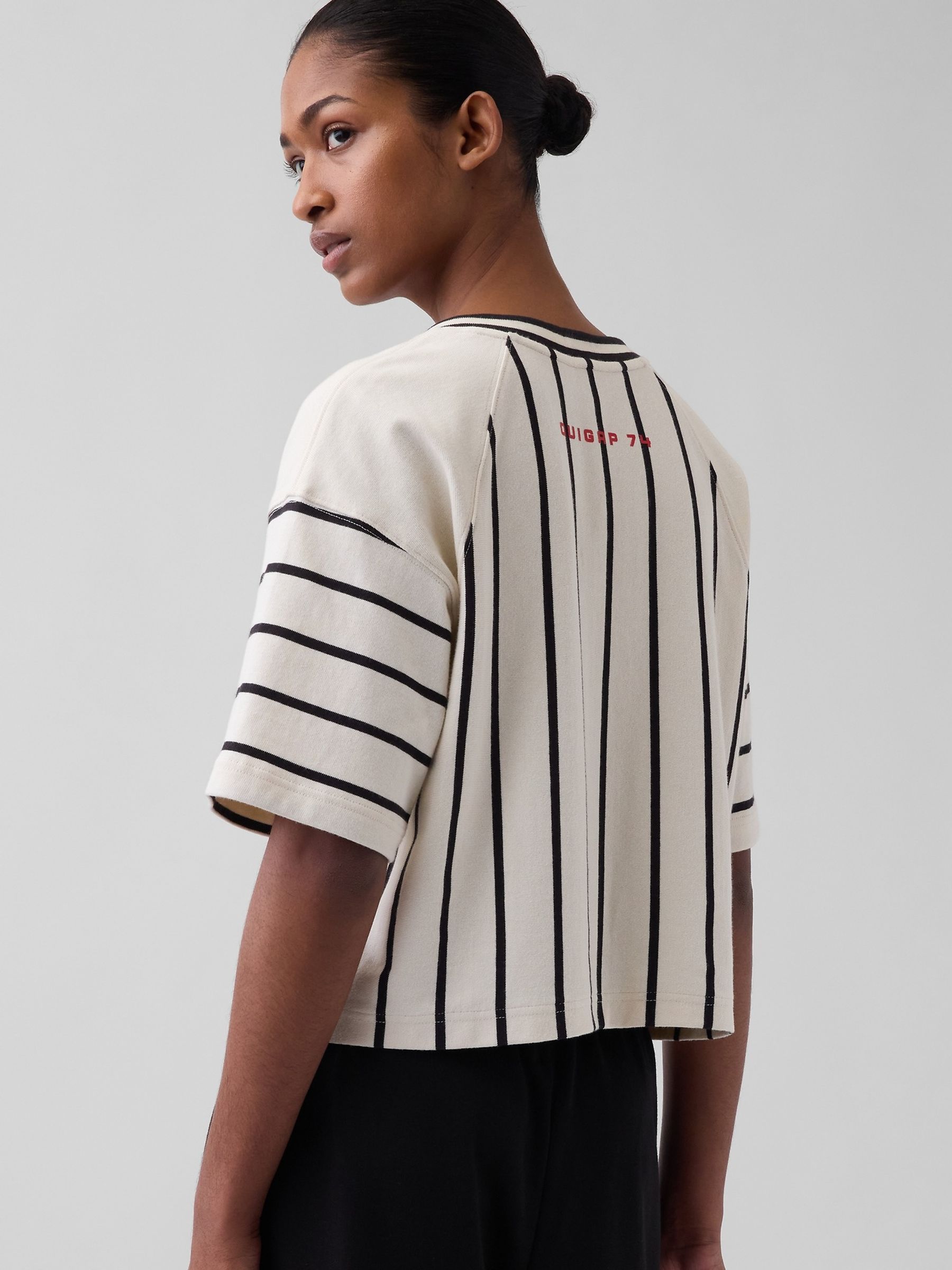 OuiGap Cream Stripe Heavyweight Boxy Short Sleeve T-Shirt - Image 2 of 5
