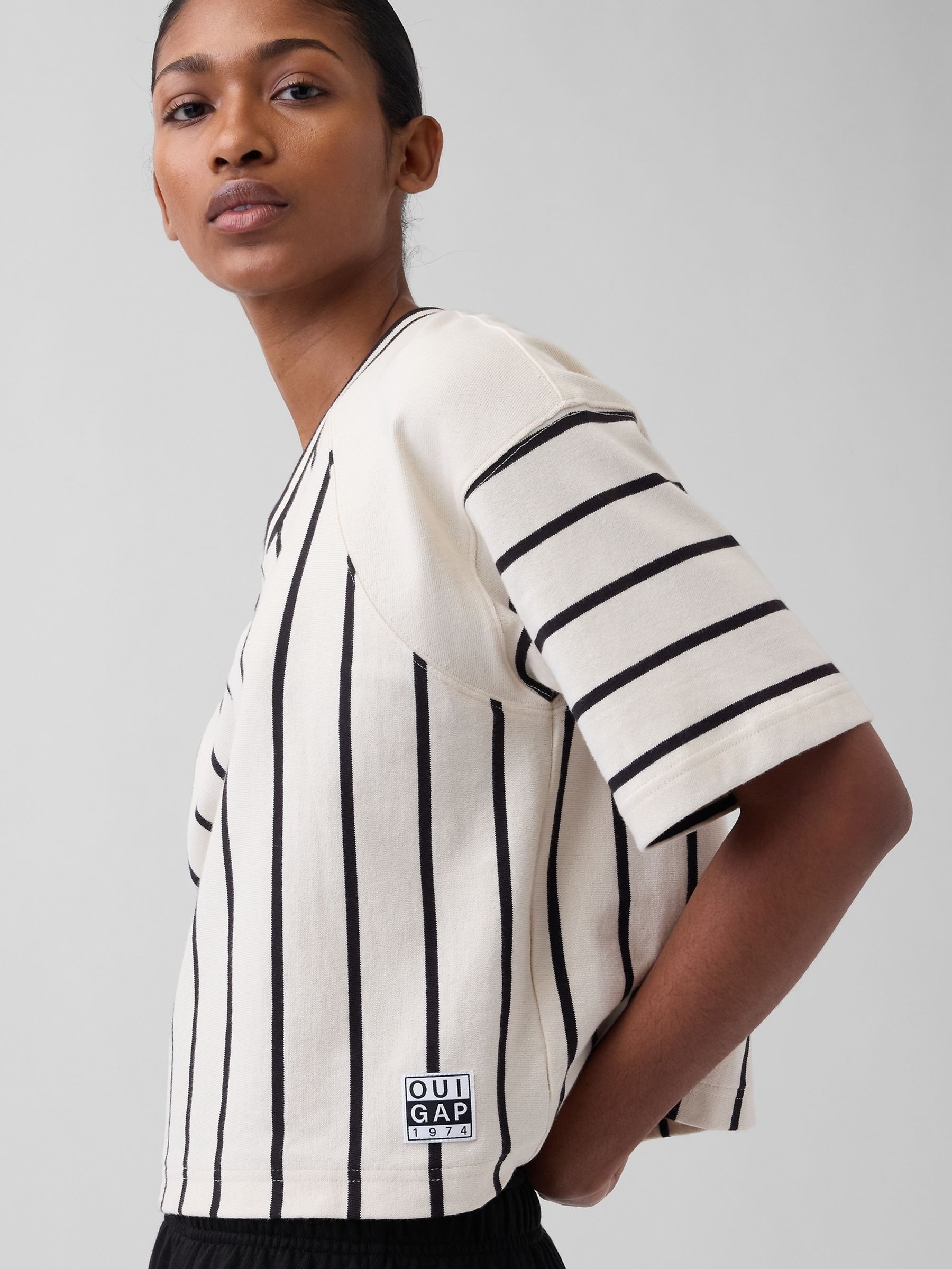 OuiGap Cream Stripe Heavyweight Boxy Short Sleeve T-Shirt - Image 3 of 5