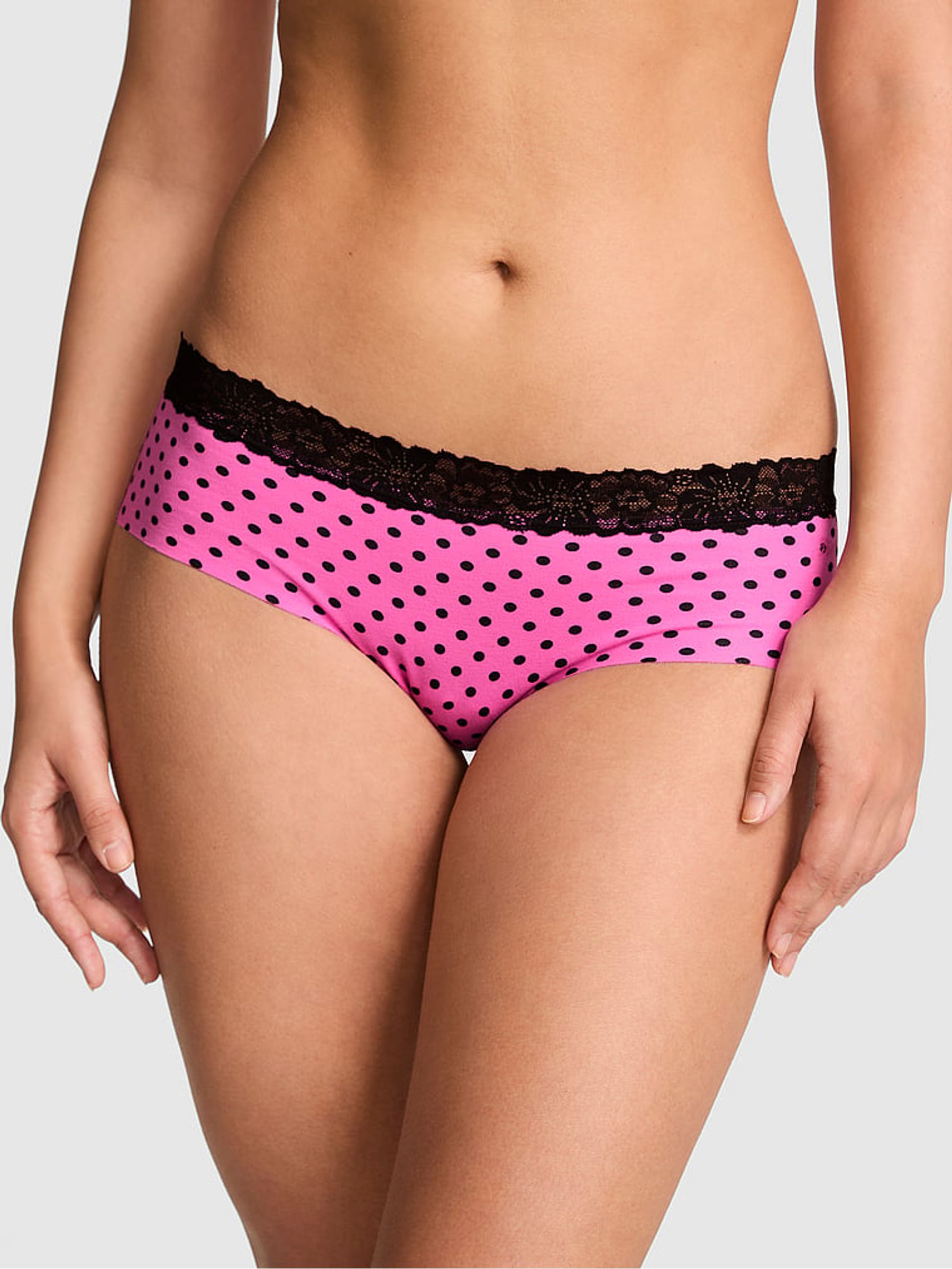 Sizzling Strawberry Pink Polka Dots Cheeky Lace Trim Knickers - Image 1 of 2