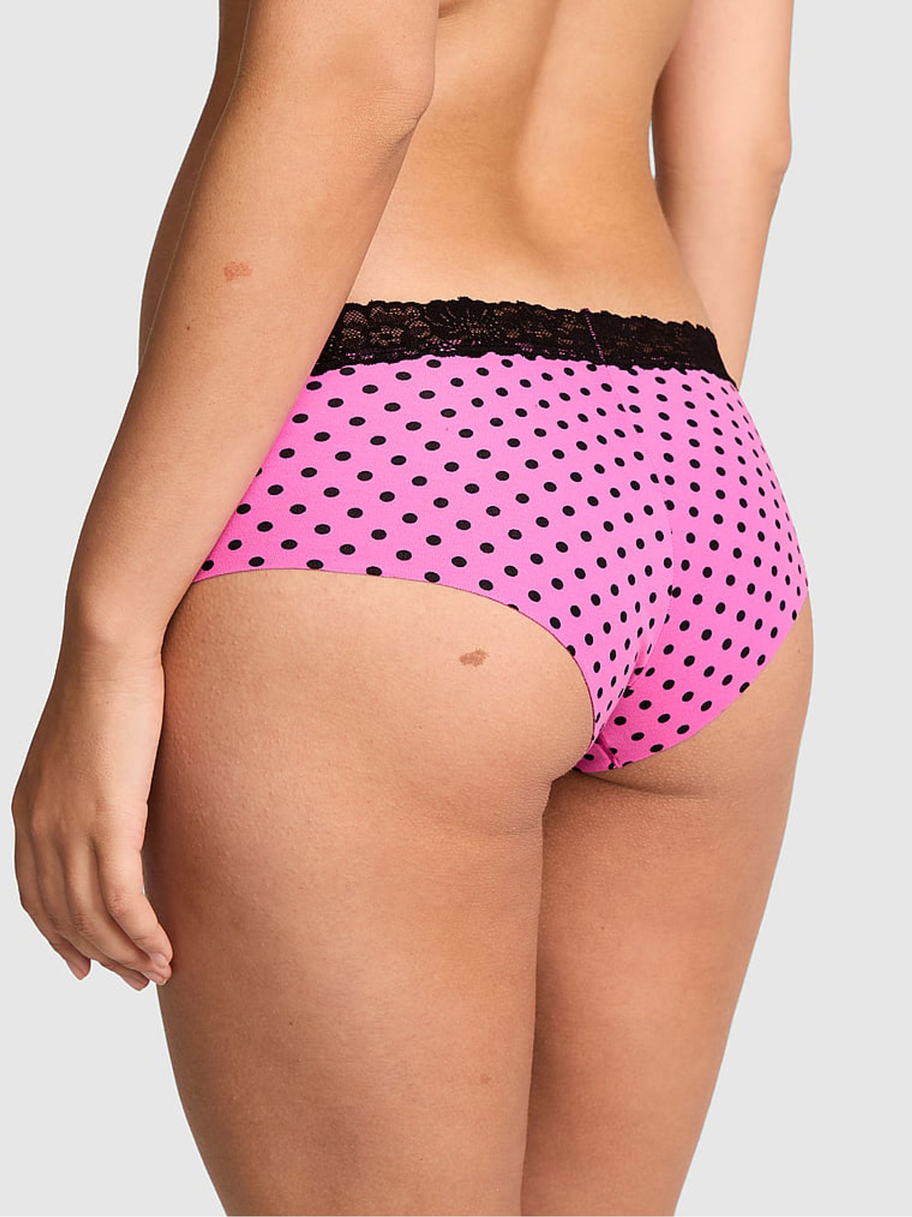 Sizzling Strawberry Pink Polka Dots Cheeky Lace Trim Knickers - Image 2 of 2