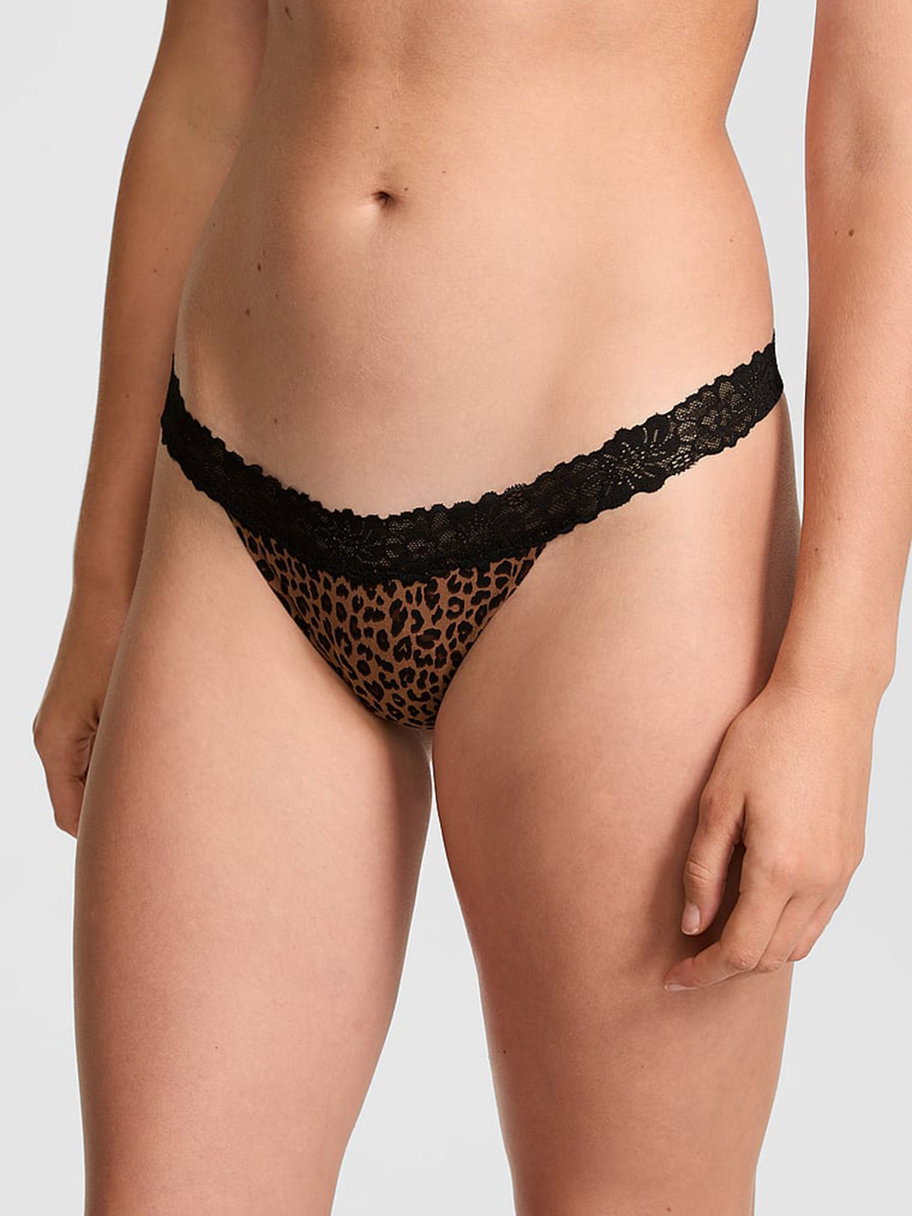 Leopard Brown G-String Lace Trim Knickers - Image 1 of 2 Leopard Brown G-String Lace Trim Knickers - Image 1 of 2
