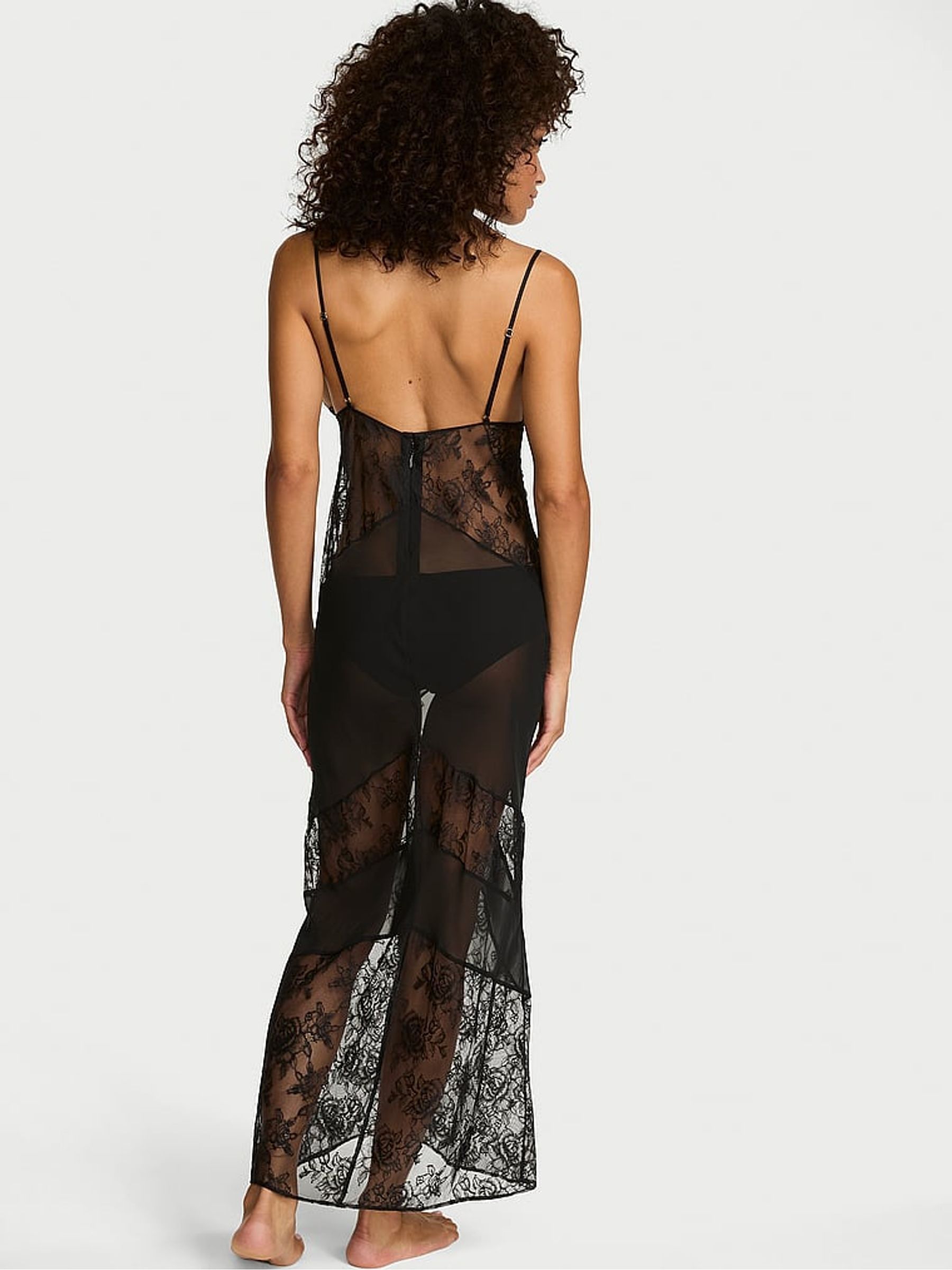 Black Chiffon Lace Maxi Slip Dress - Image 2 of 3