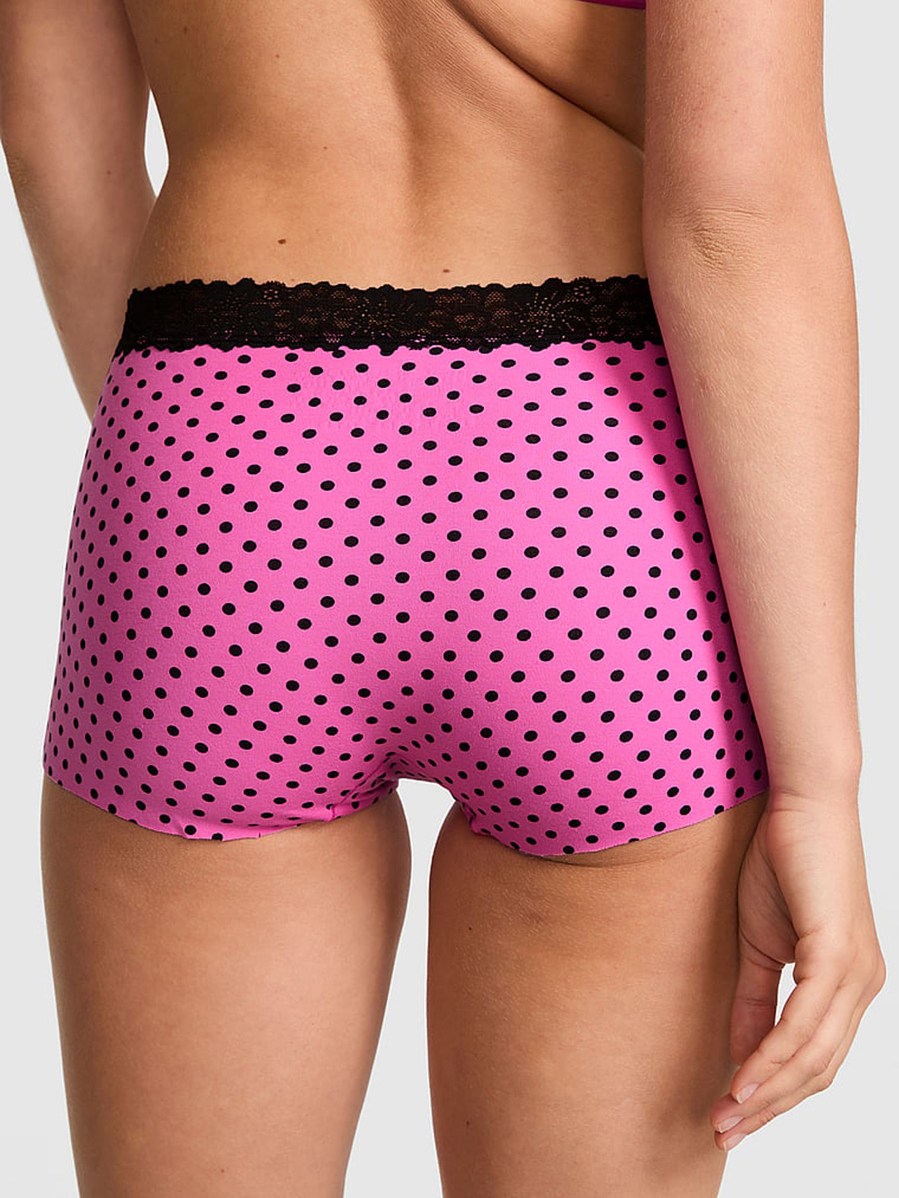 Sizzling Strawberry Pink Polka Dots Boyshort Lace Trim Knickers - Image 2 of 2