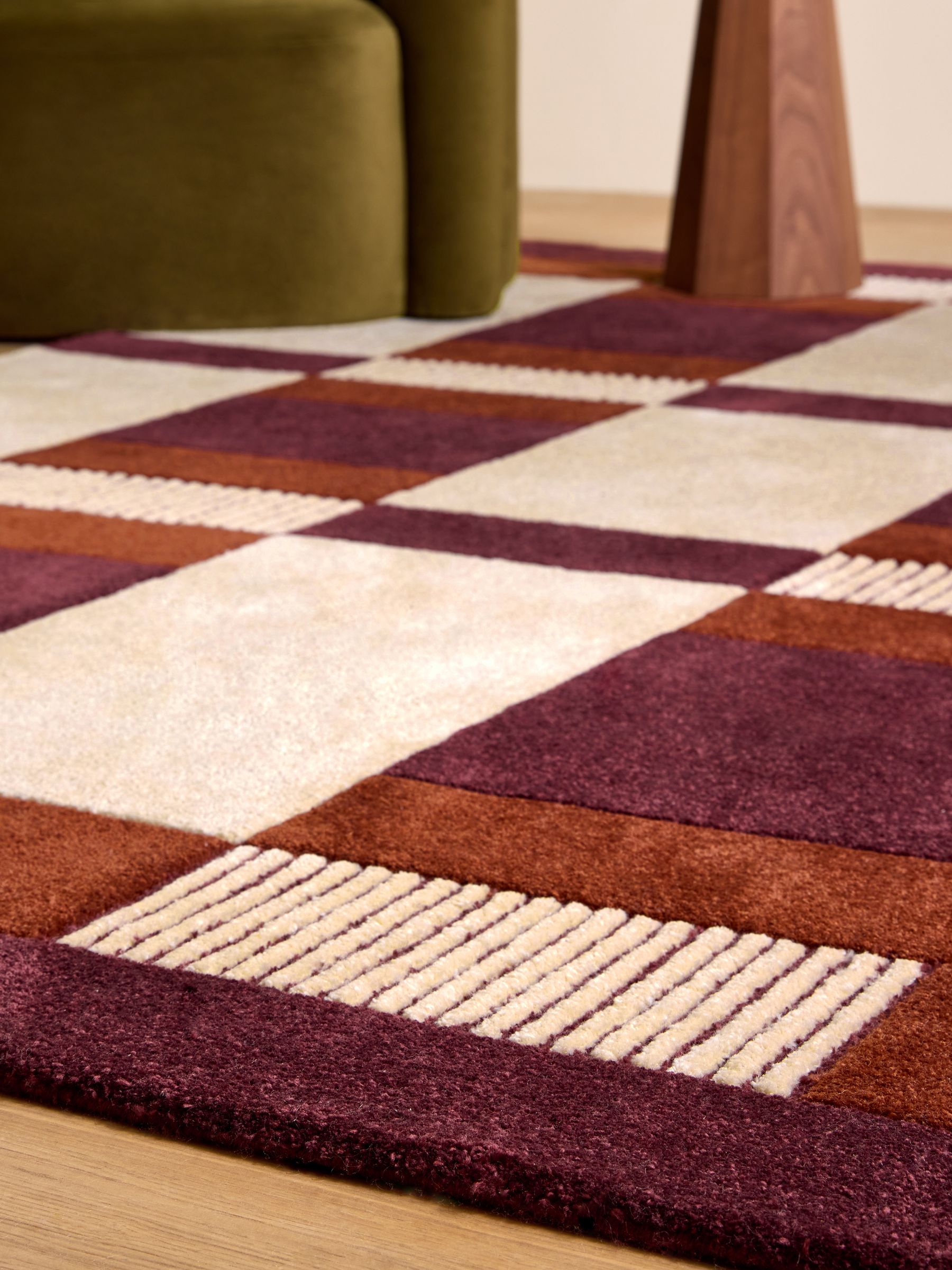 Franka Stripe Rug in Burgundy Red - Image 2 of 5