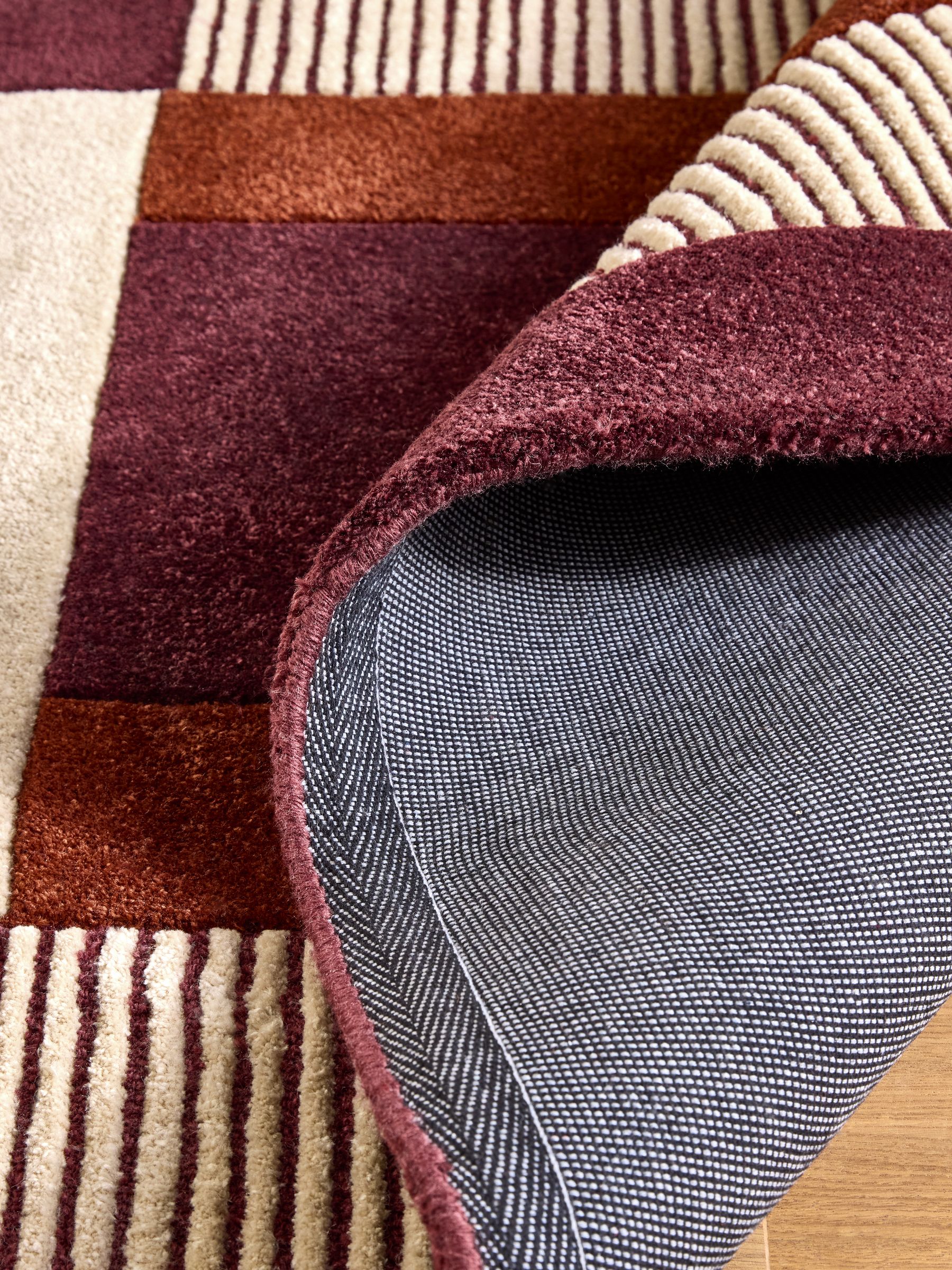 Franka Stripe Rug in Burgundy Red - Image 4 of 5