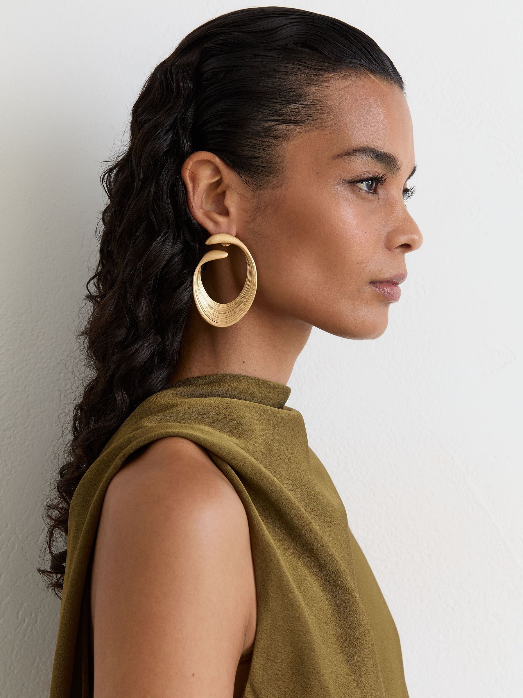 Satin One-Shoulder Draped Midi Dress in Khaki Green - Image 6 of 8