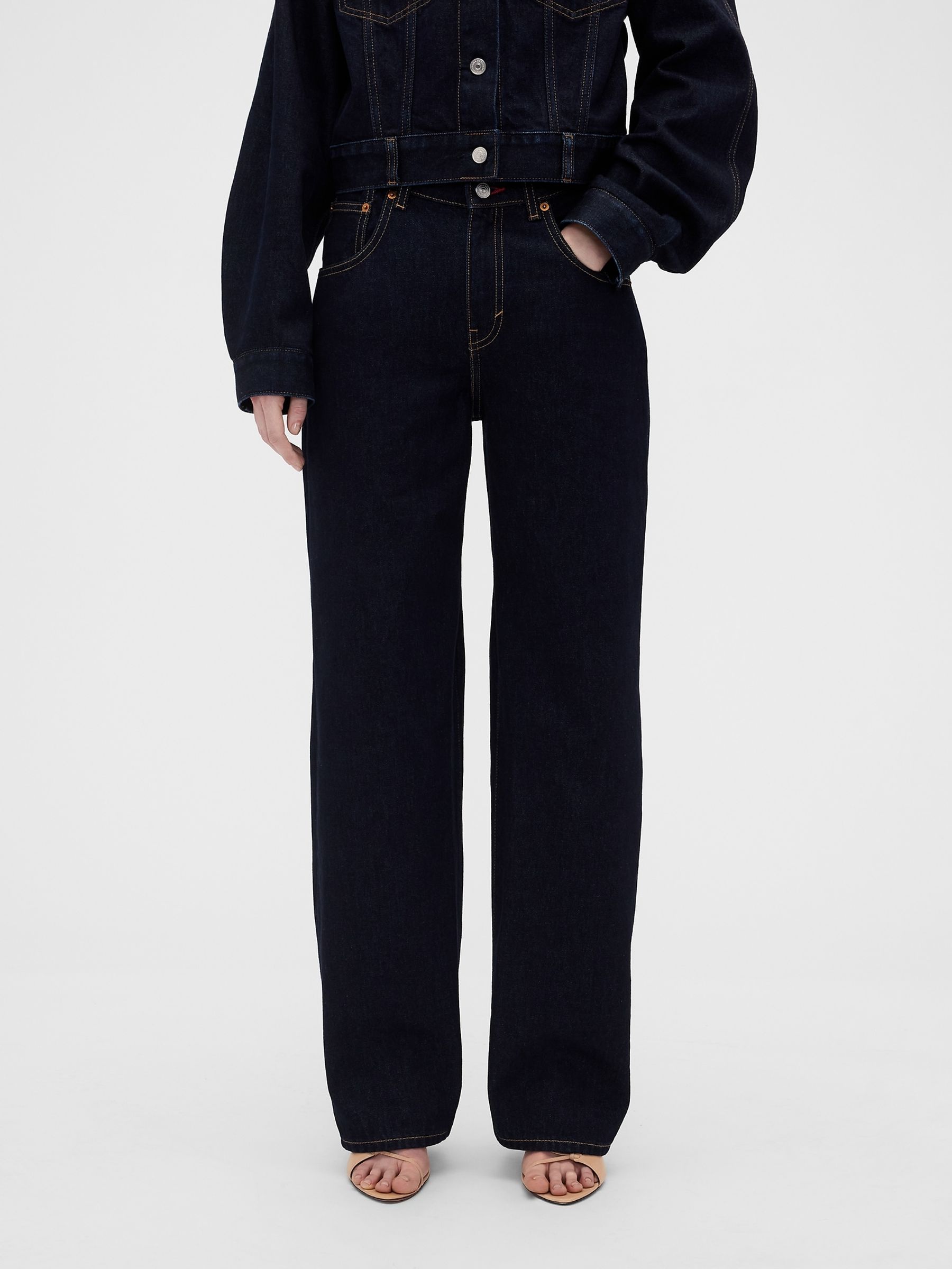 Gap x Victoria Beckham Dark Wash Blue High Waisted Straight Jeans - Image 1 of 7