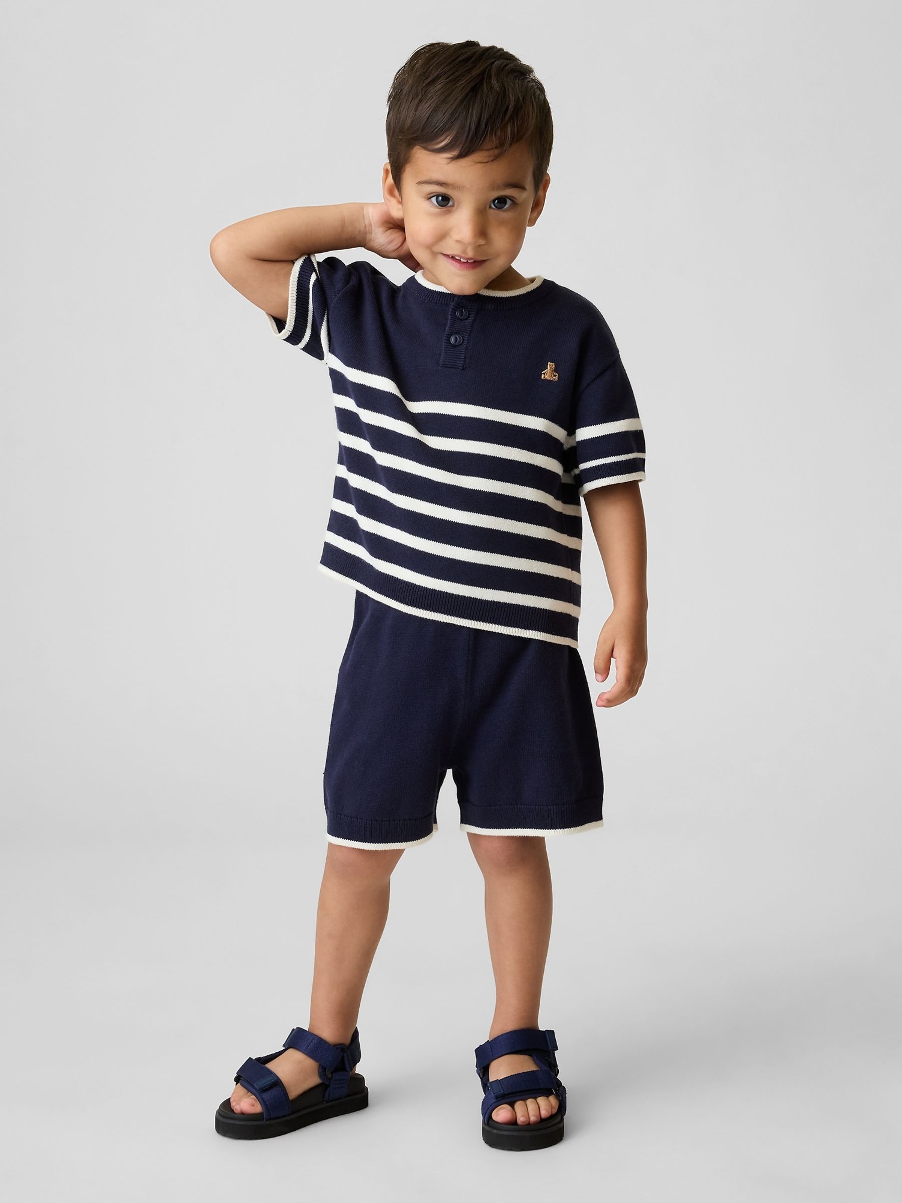 Navy Henley Stripe knitted Set - Image 1 of 4