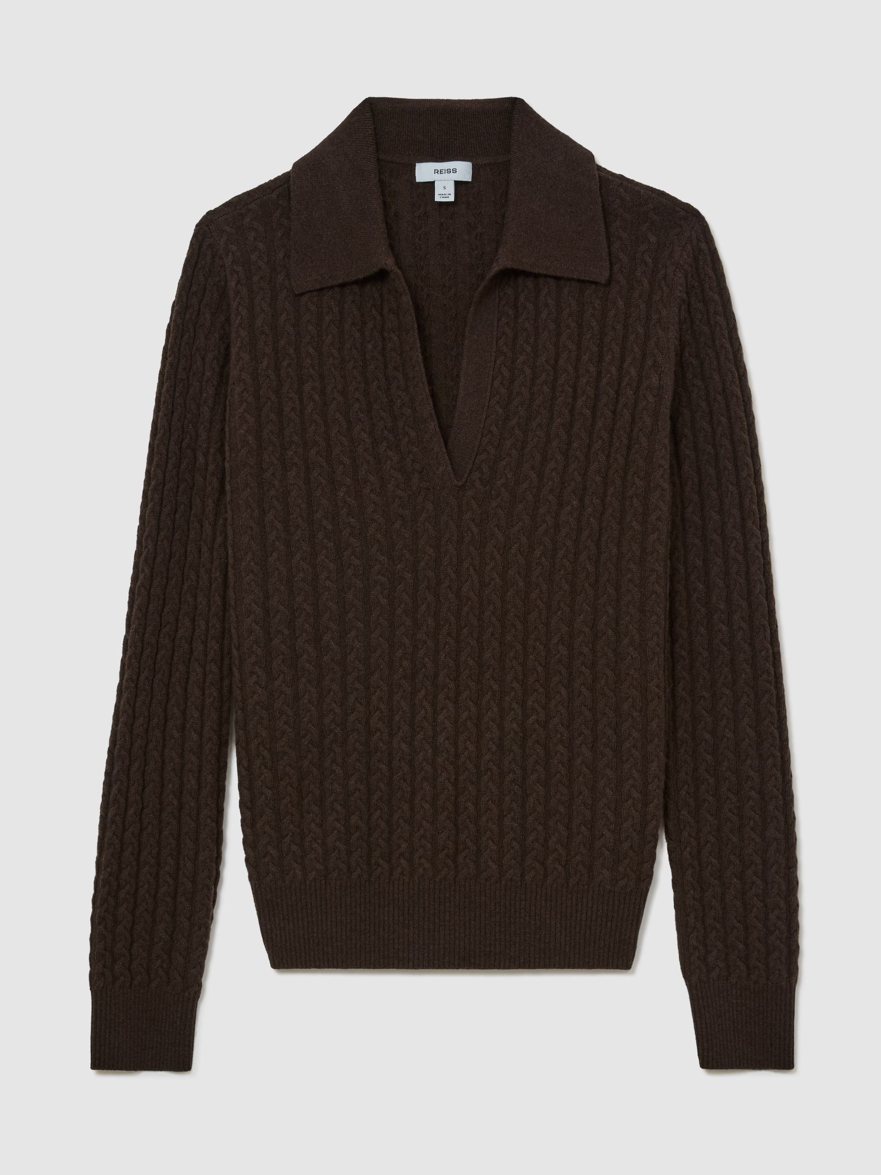 Wool-Cashmere Cable-Knit Collared Jumper in Grape Burgundy - Image 2 of 7