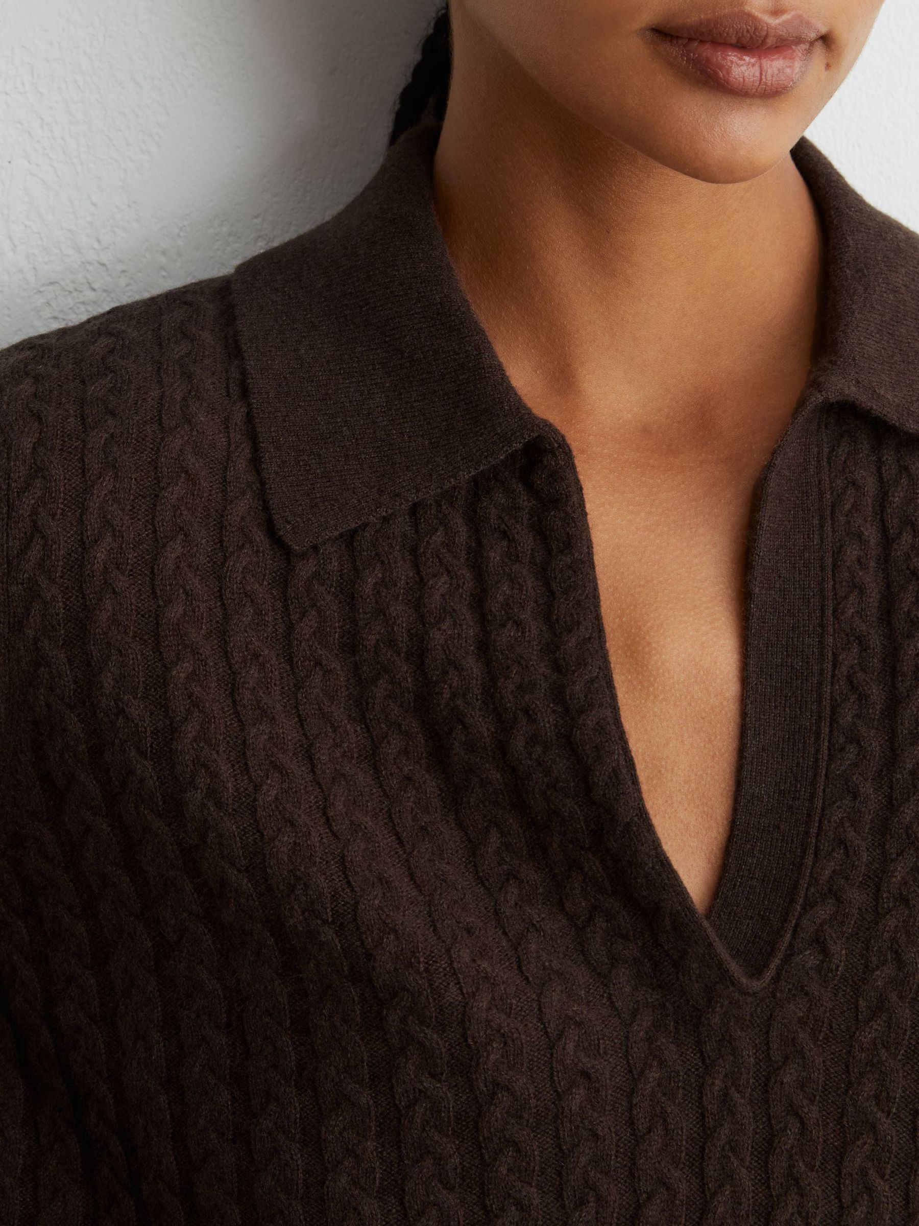 Wool-Cashmere Cable-Knit Collared Jumper in Grape Burgundy - Image 5 of 7
